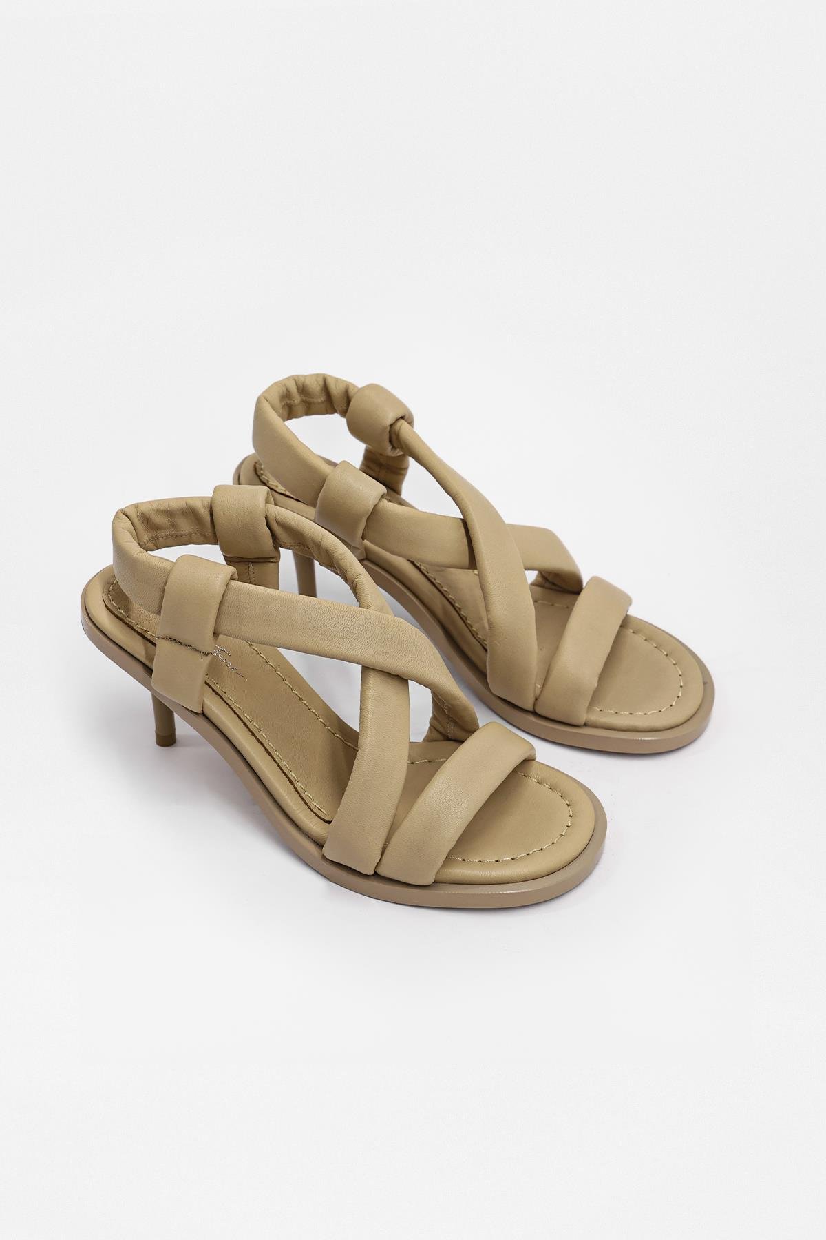 Ellis Cream Genuine Leather Heeled Sandals