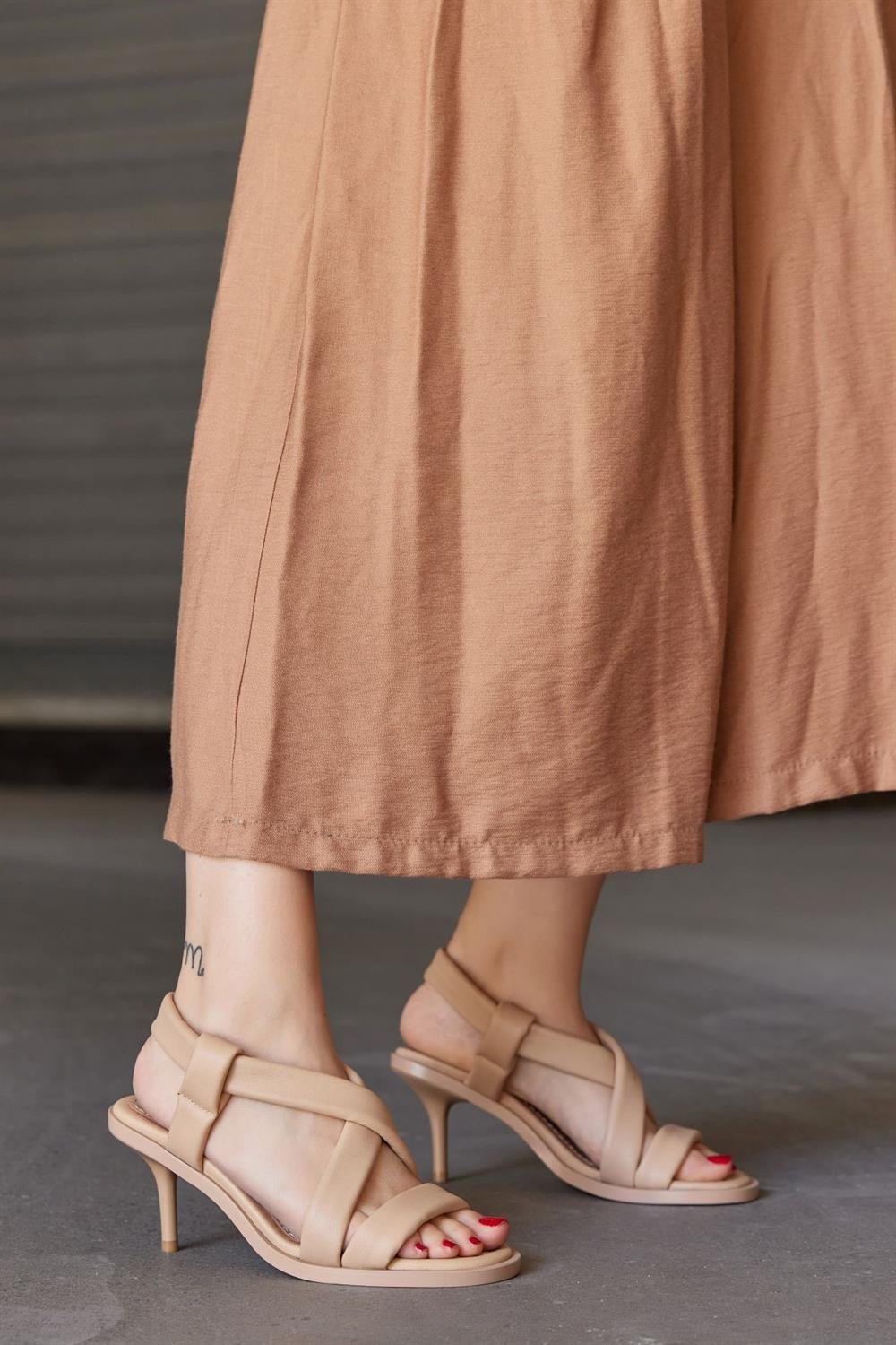 Ellis Cream Genuine Leather Heeled Sandals