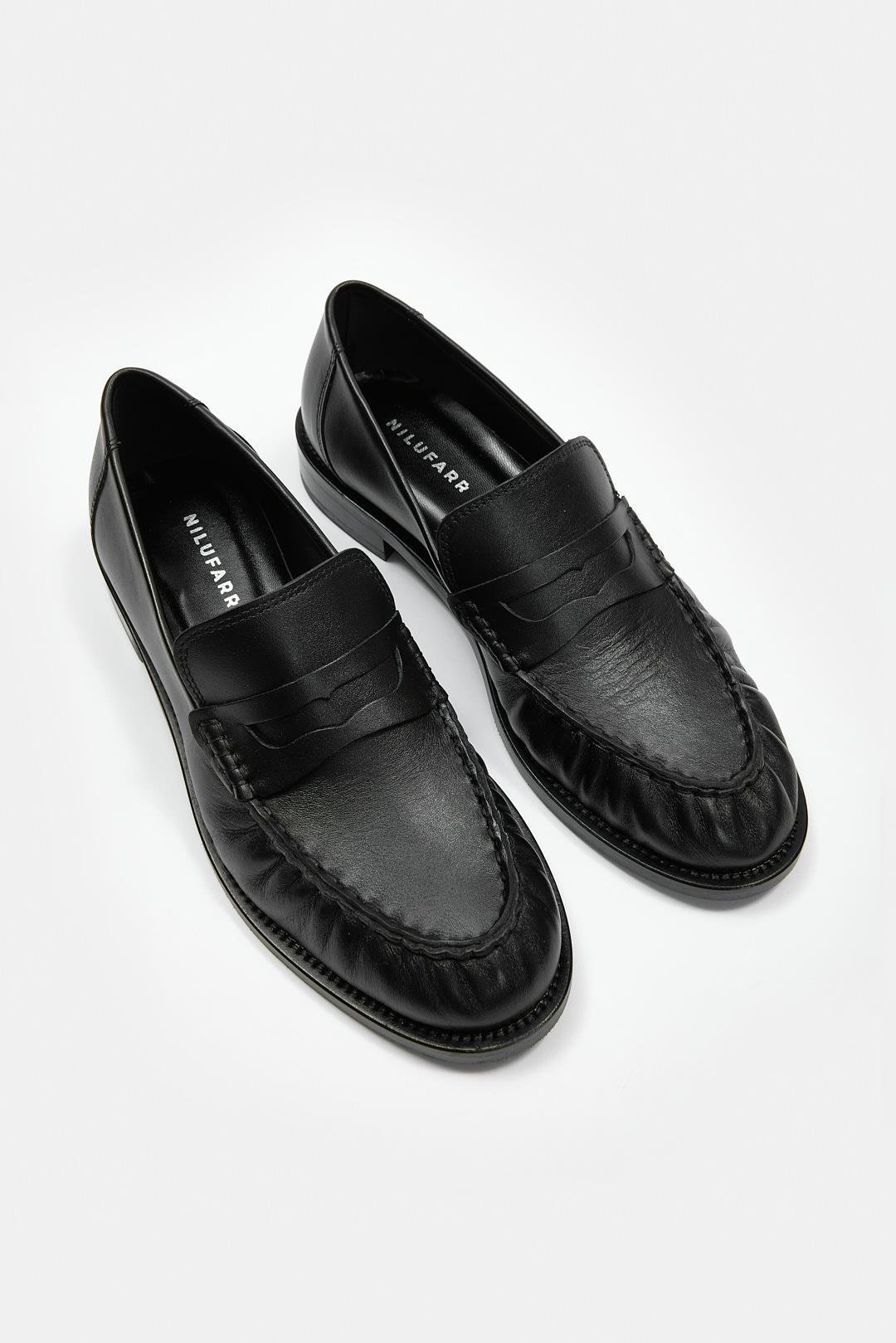 Elwira Siyah Hakiki Deri Kadın Loafer
