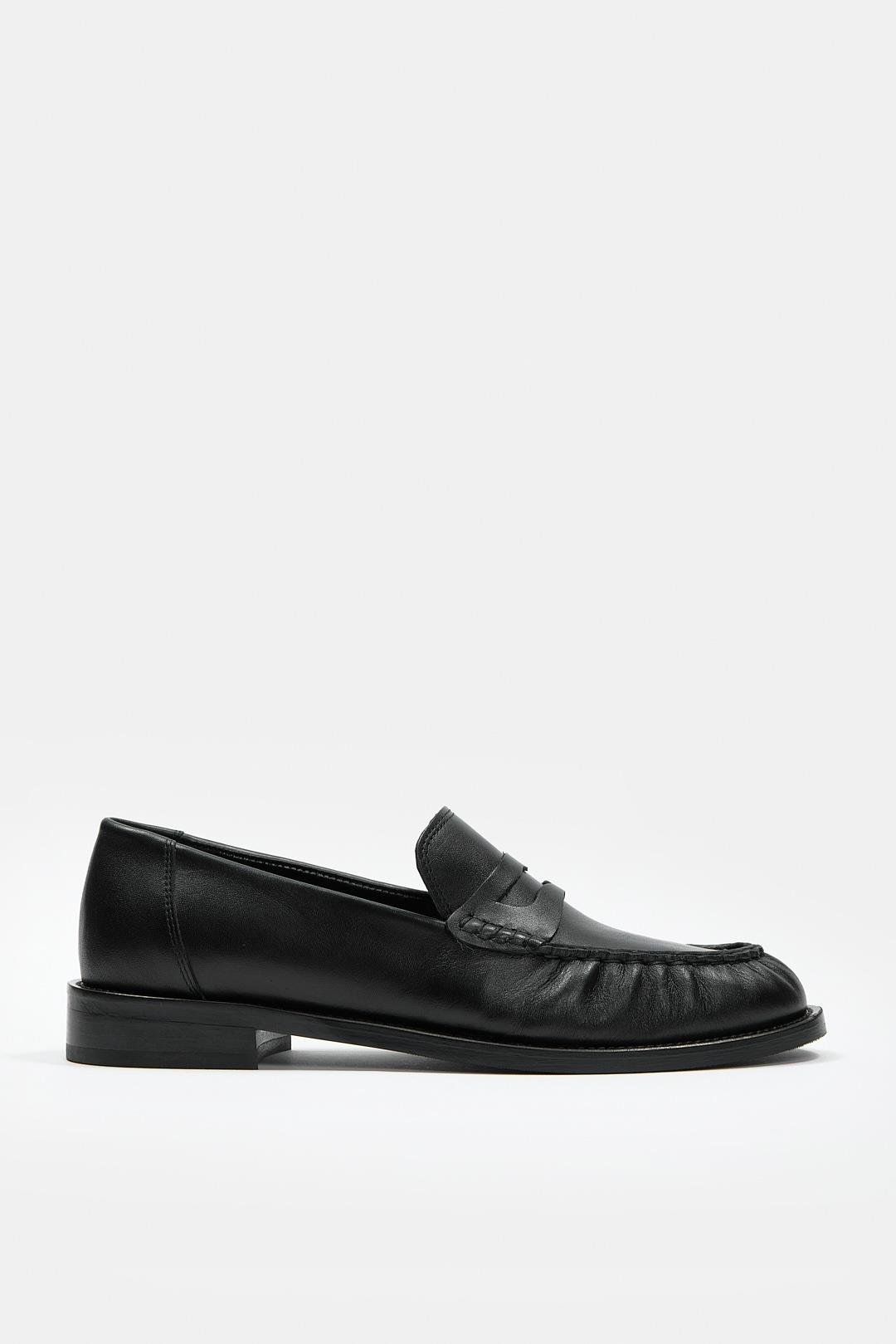 Elwira Siyah Hakiki Deri Kadın Loafer