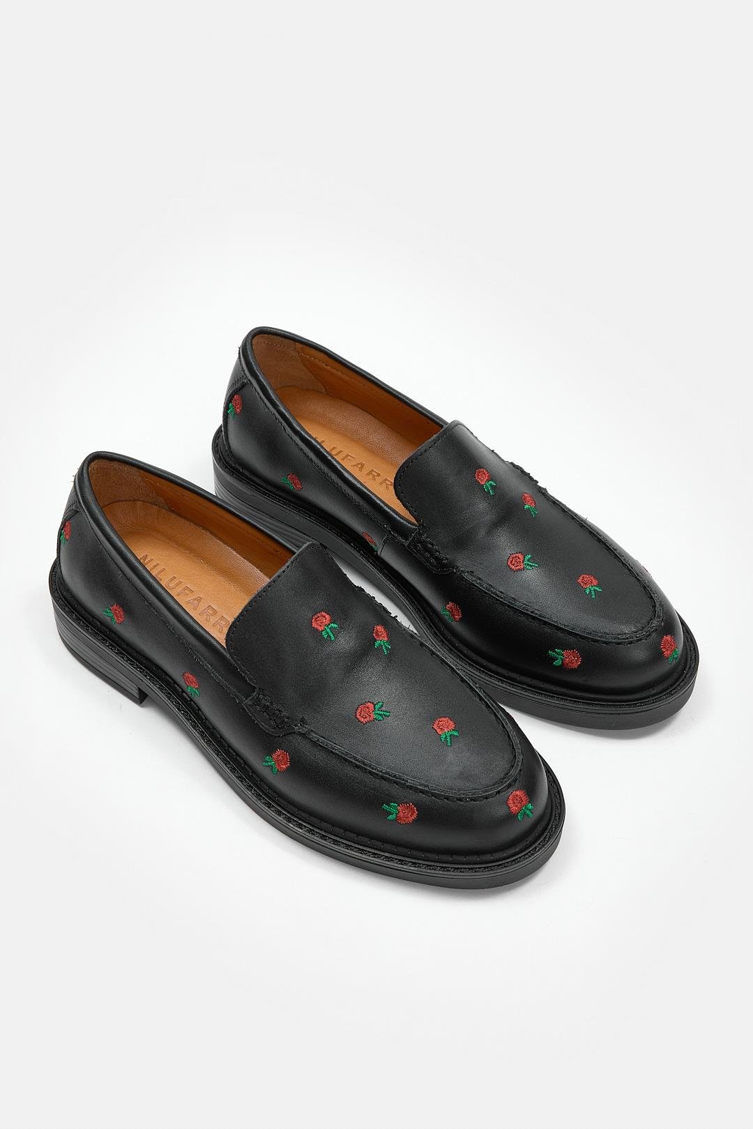 Florianna Siyah Hakiki Deri Kadın Loafer