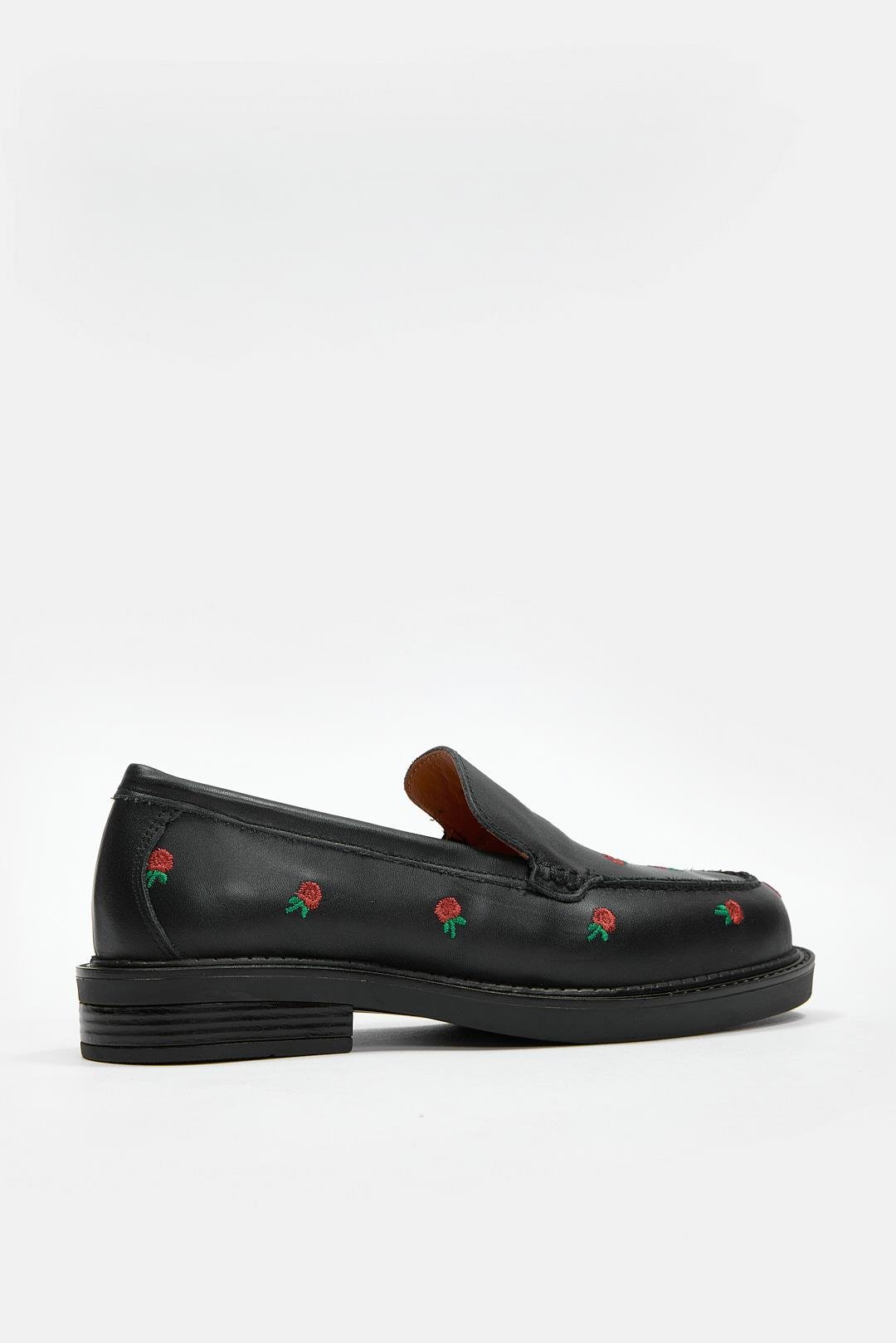 Florianna Siyah Hakiki Deri Kadın Loafer