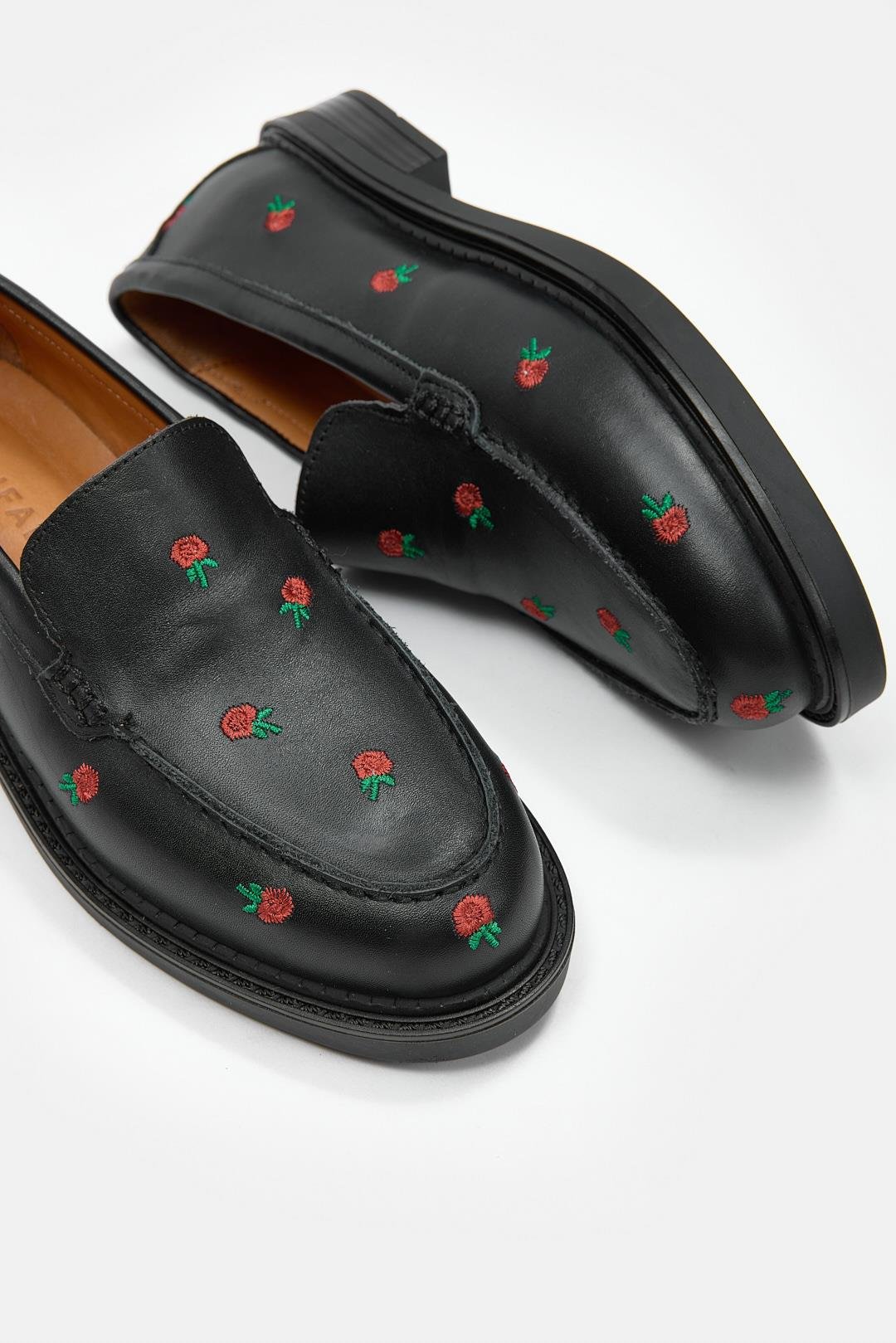 Florianna Siyah Hakiki Deri Kadın Loafer
