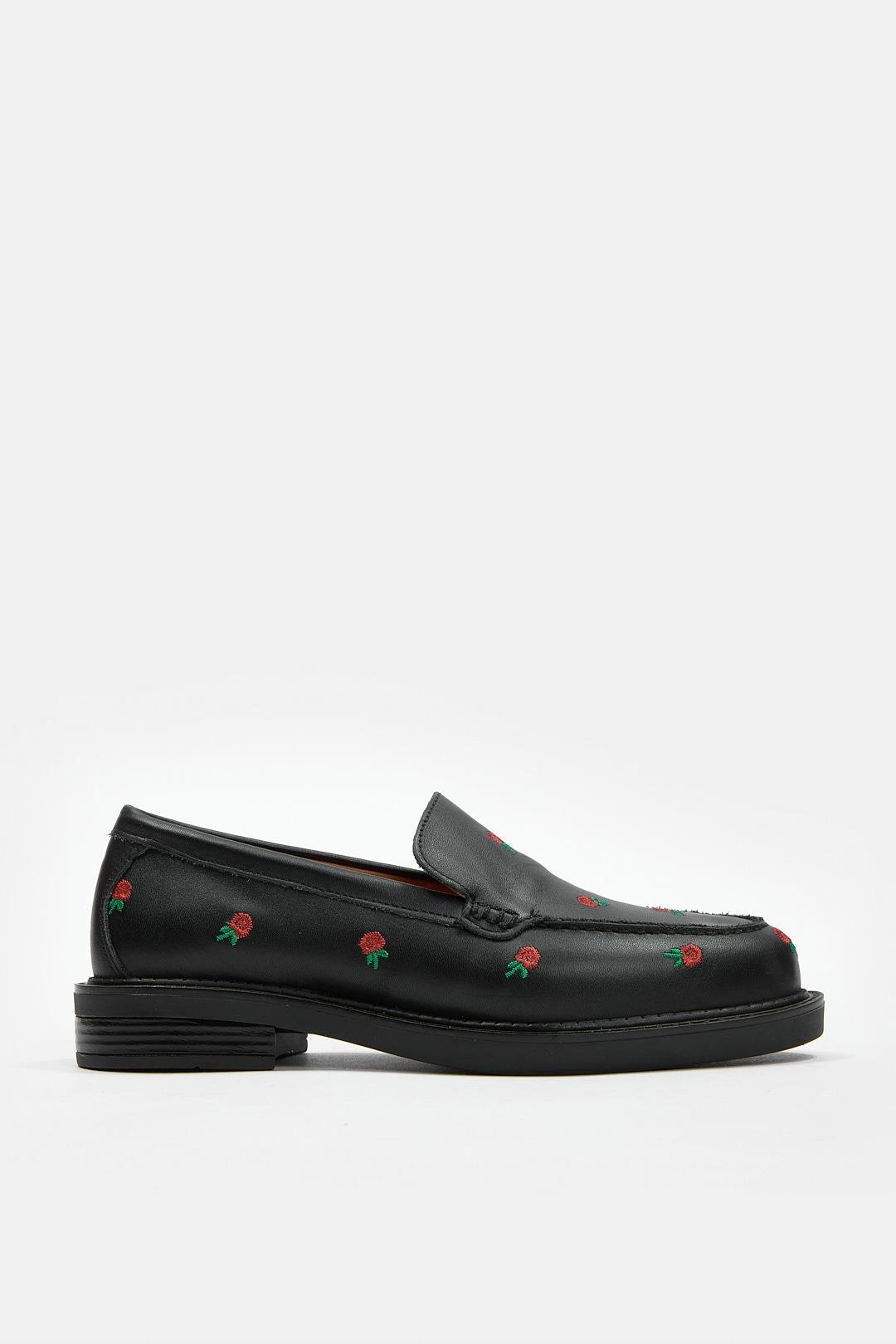 Florianna Siyah Hakiki Deri Kadın Loafer