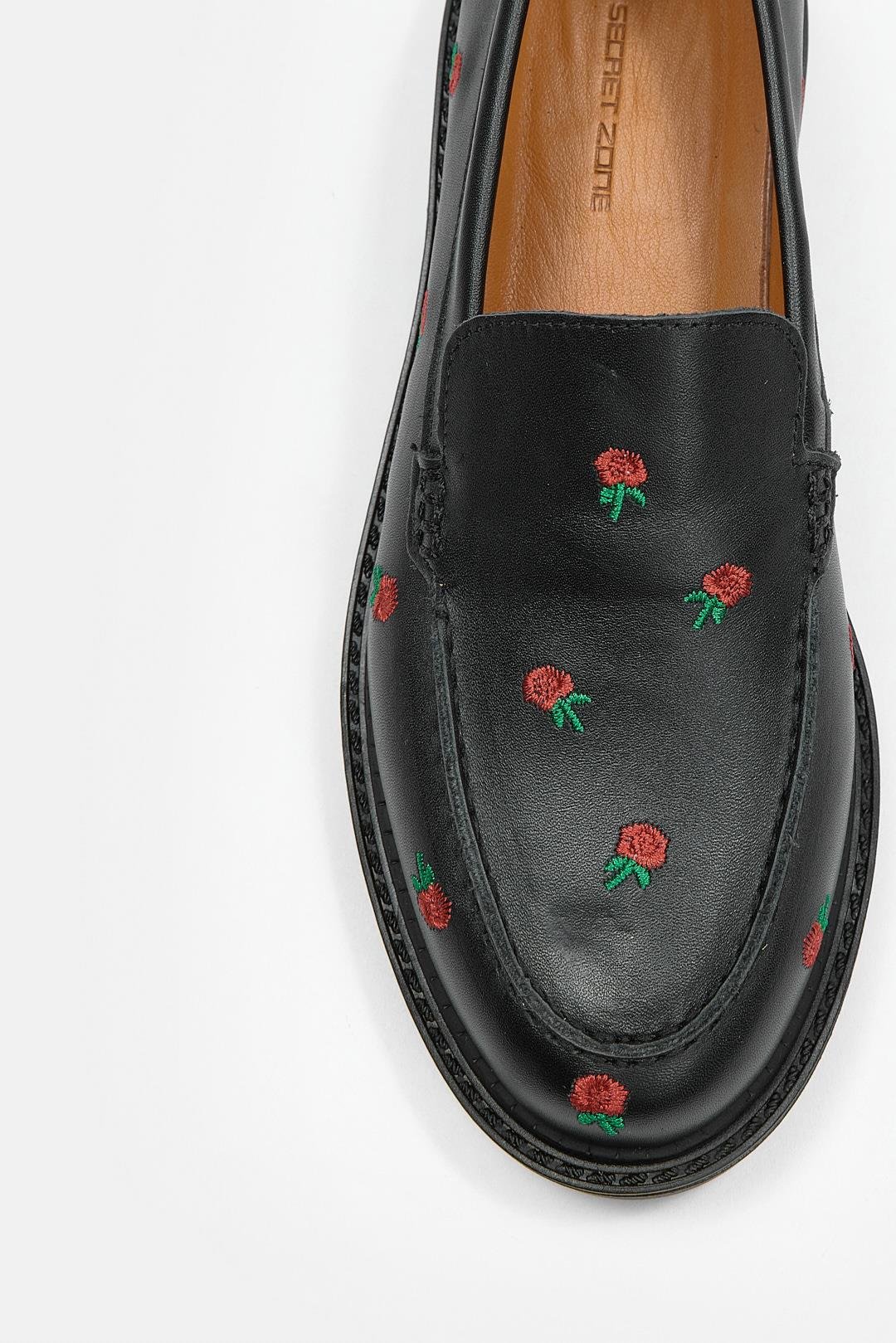 Florianna Siyah Hakiki Deri Kadın Loafer