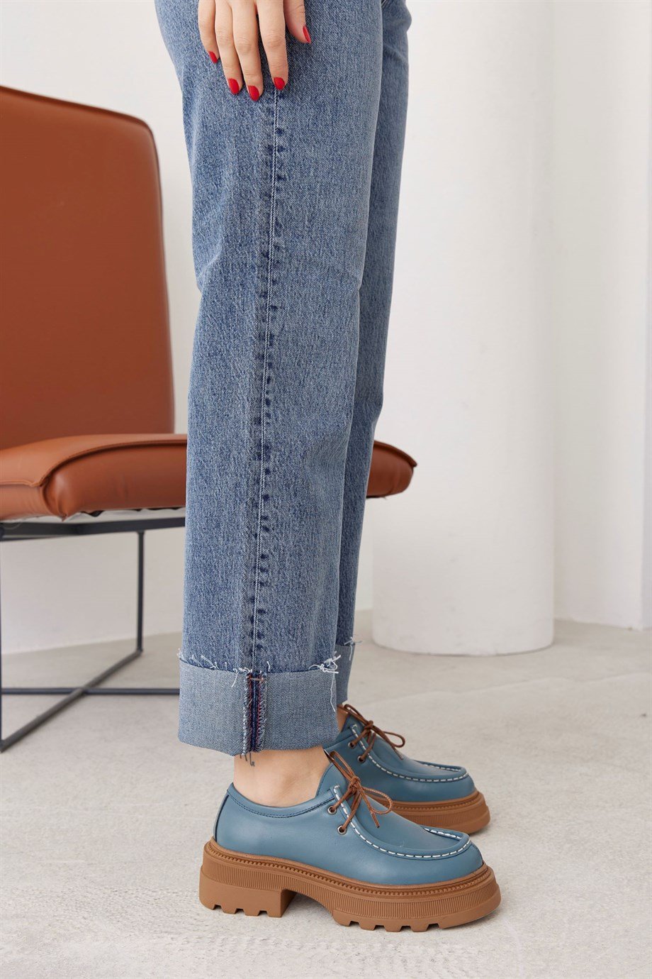 Gabriel Mavi Hakiki Deri Kadın Loafer