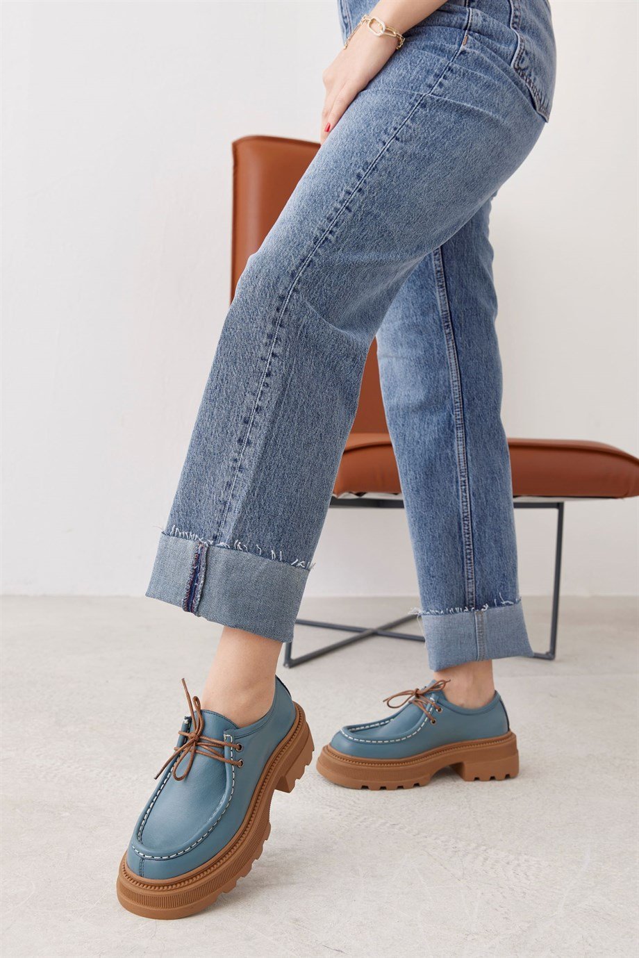 Gabriel Mavi Hakiki Deri Kadın Loafer