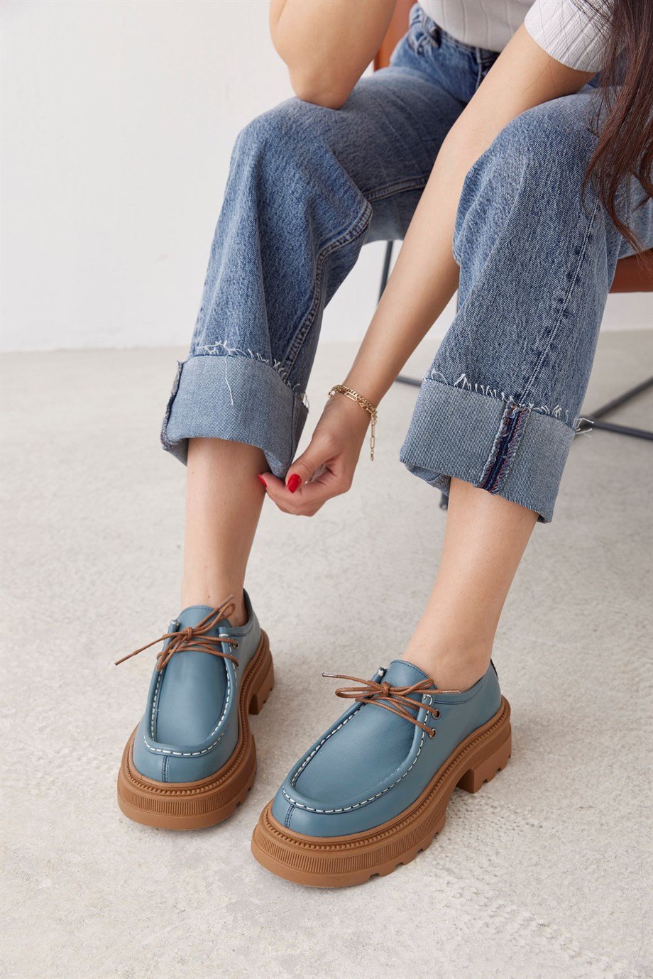 Gabriel Mavi Hakiki Deri Kadın Loafer