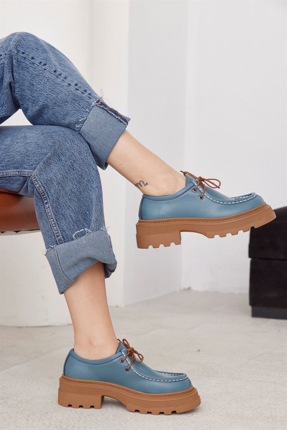 Gabriel Mavi Hakiki Deri Kadın Loafer