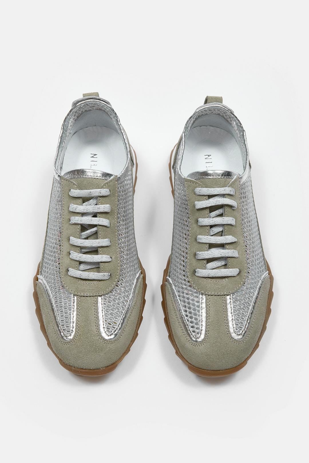 Gala Avokado Süet Hakiki Deri Fileli Kadın Sneaker