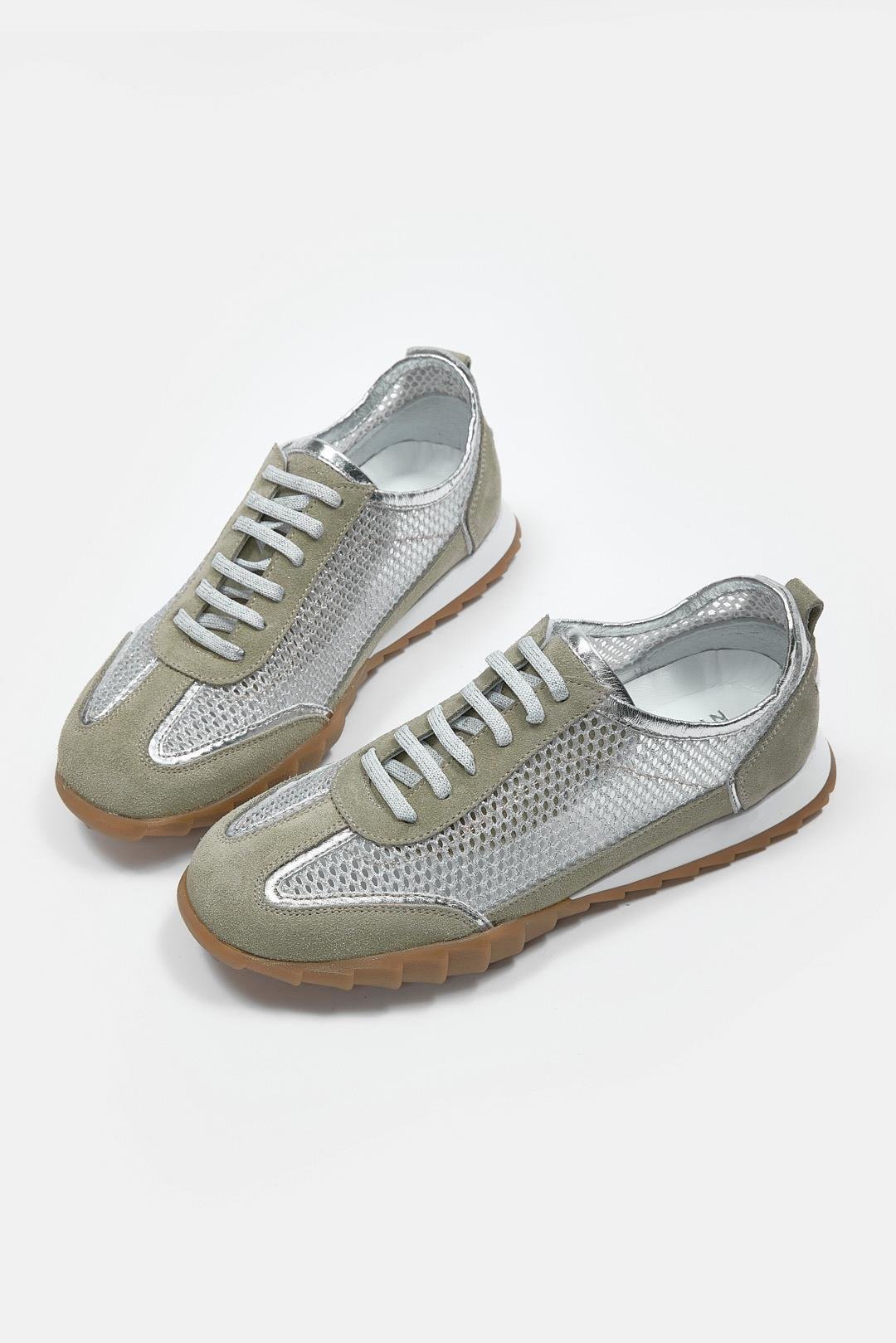 Gala Avokado Süet Hakiki Deri Fileli Kadın Sneaker