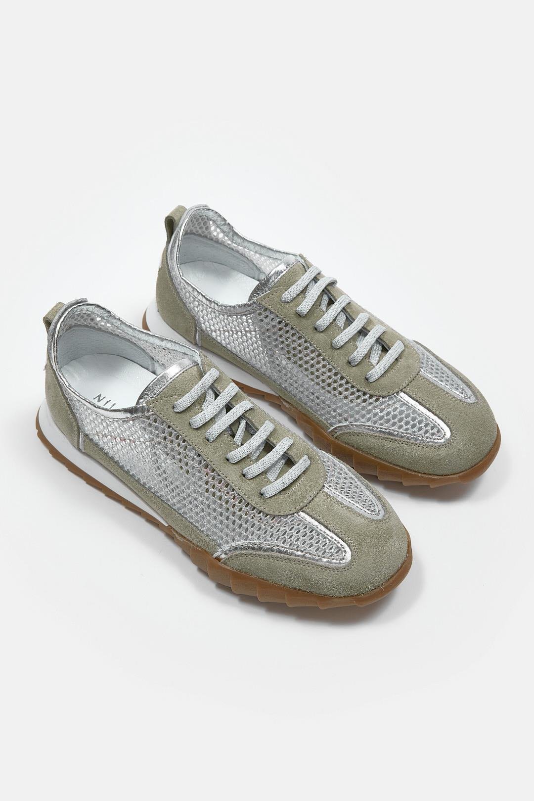 Gala Avokado Süet Hakiki Deri Fileli Kadın Sneaker