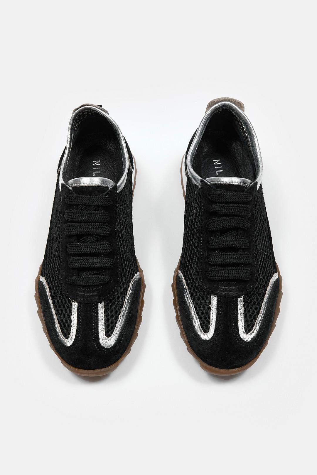 Gala Siyah Süet Hakiki Deri Fileli Kadın Sneaker