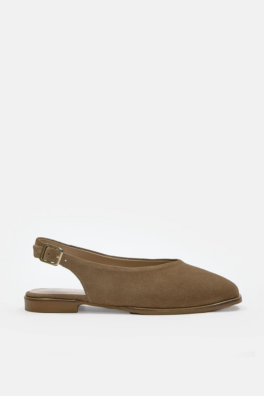 Geise Taba Süet Hakiki Deri Arkası Açık Kadın Babet