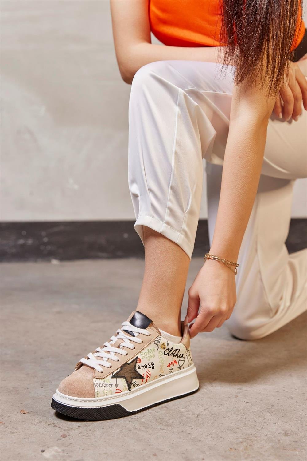 Goose Bej Hakiki Süet Kadın Sneaker