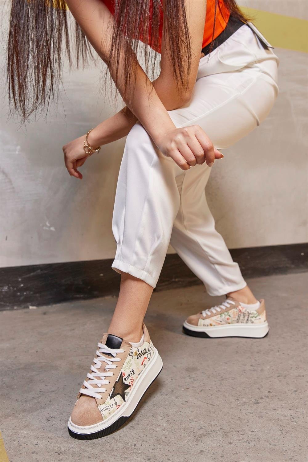 Goose Bej Hakiki Süet Kadın Sneaker