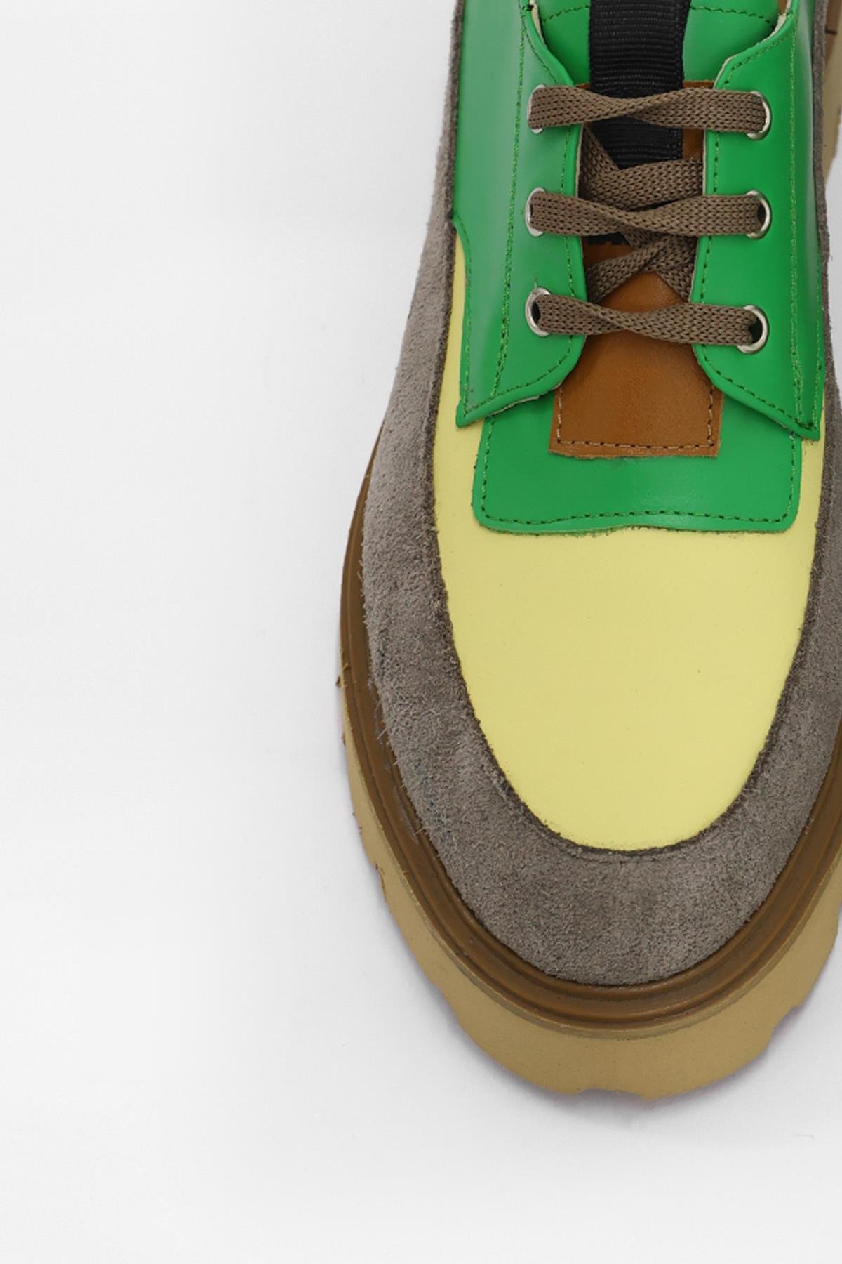 Grecela Yeşil Hakiki Deri Kadın Bağcıklı Loafer