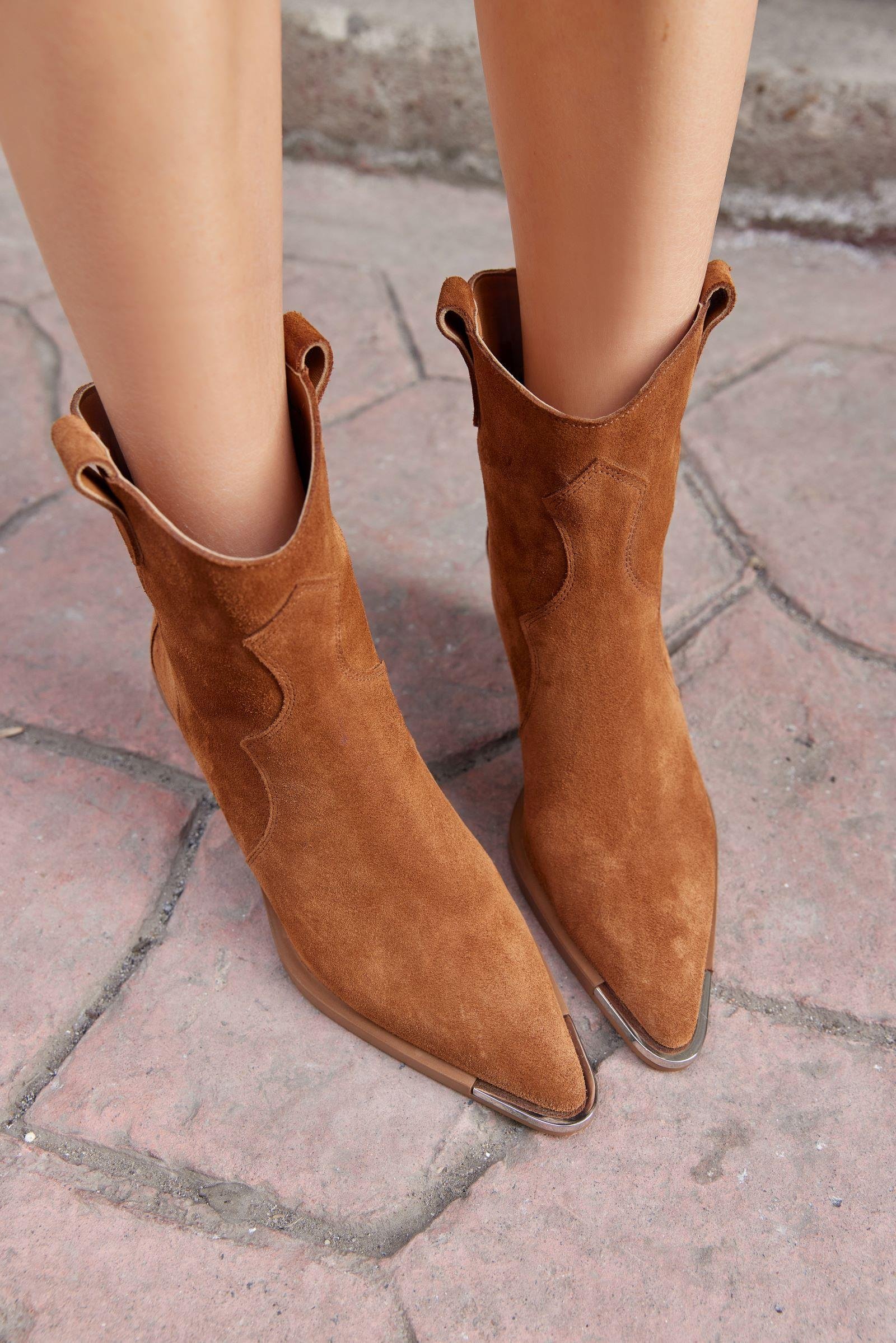 Harvey Taba Süet Hakiki Deri Topuklu Kovboy Bot