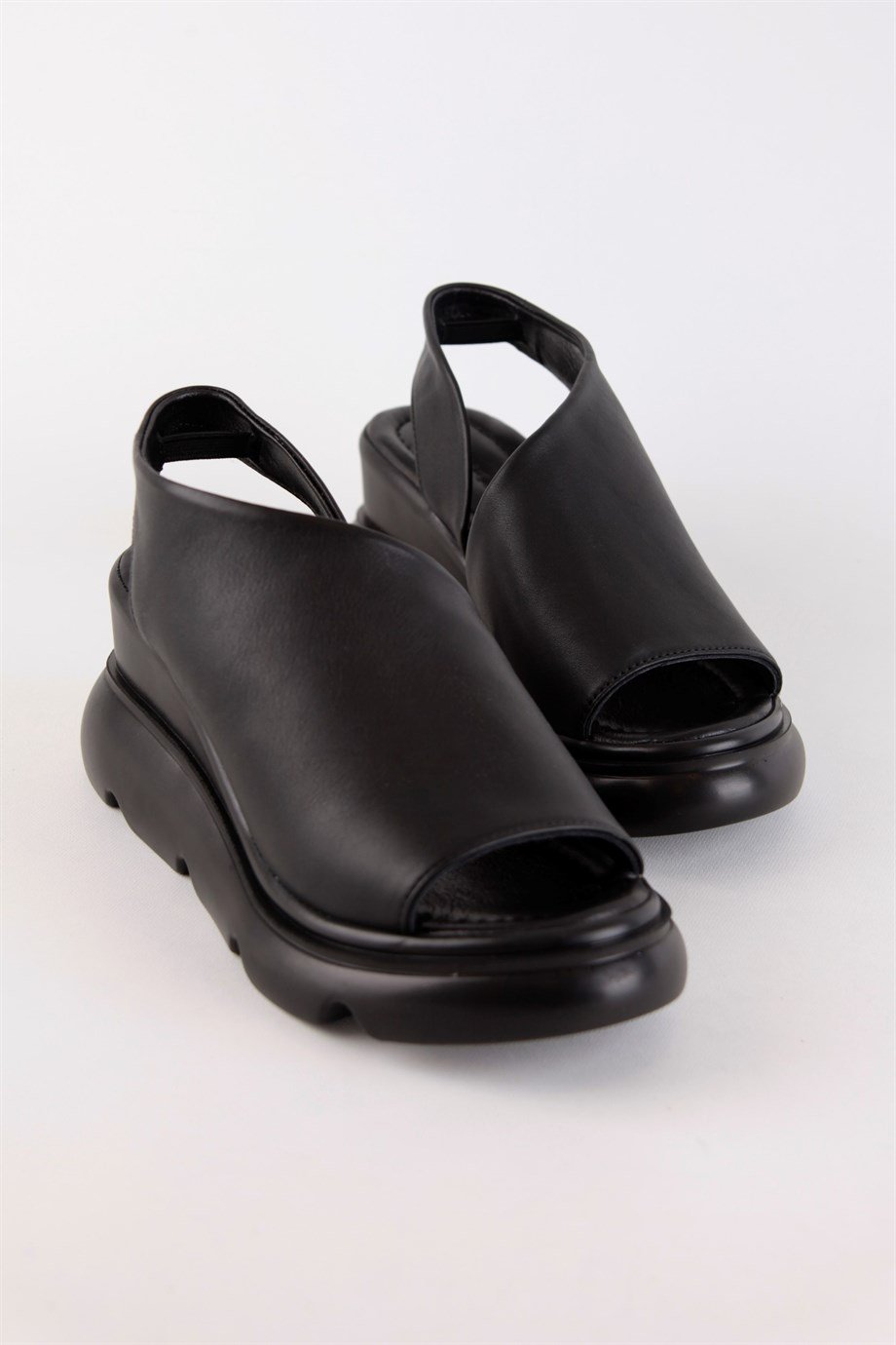 Heidi Black Leather Thick Soled Women's Sandals