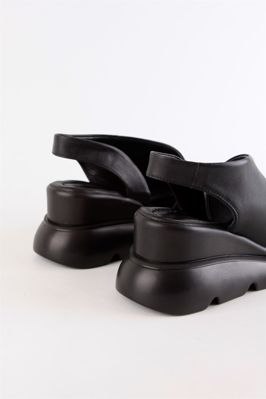 Heidi Black Leather Thick Soled Women's Sandals
