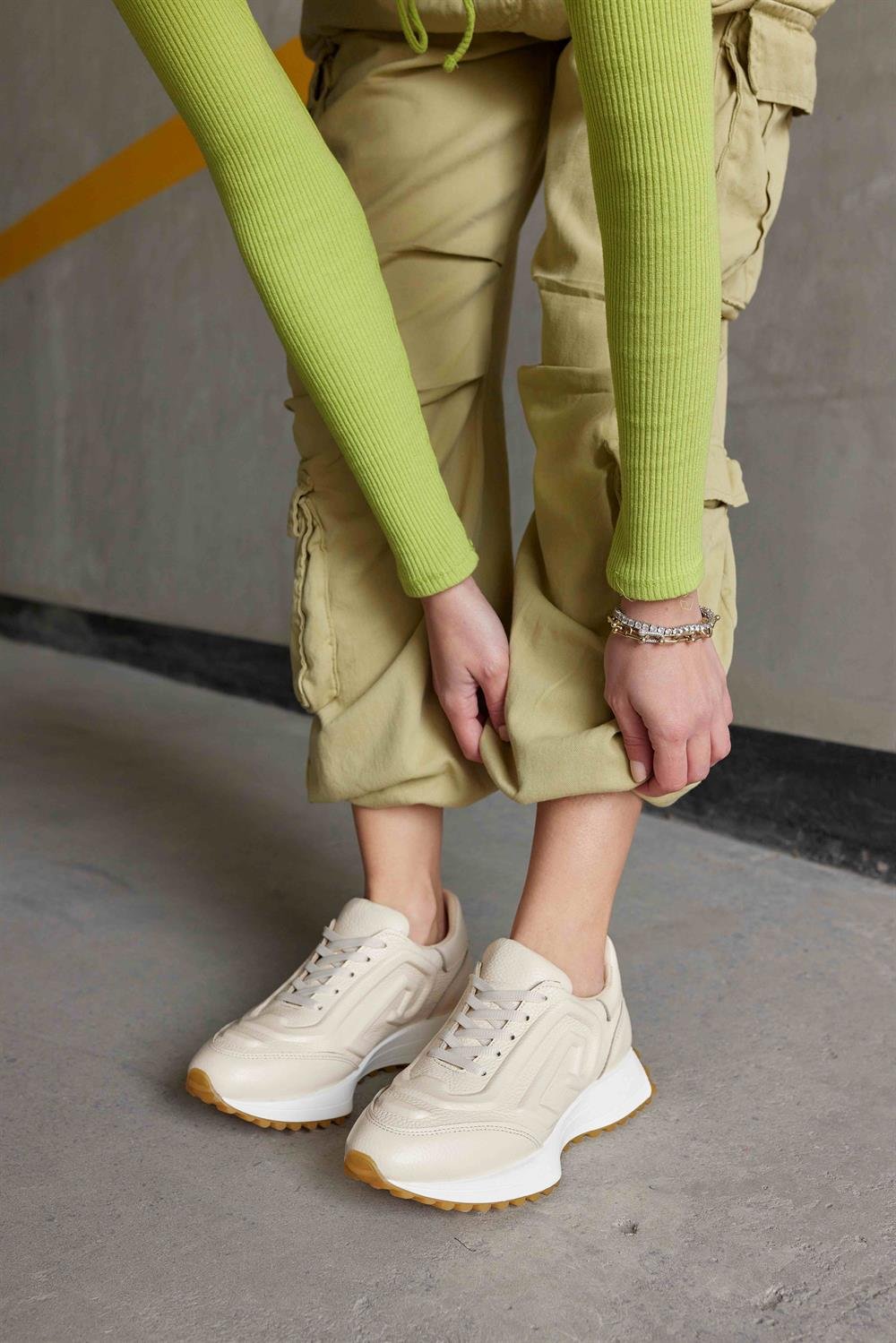 Hello Bej Hakiki Deri Kadın Sneaker