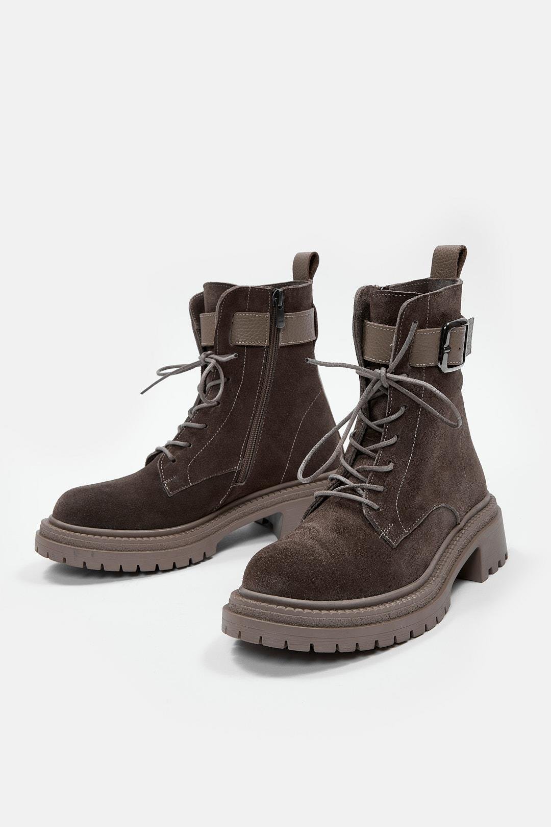 Henz Gri Süet Hakiki Deri Kadın Bot