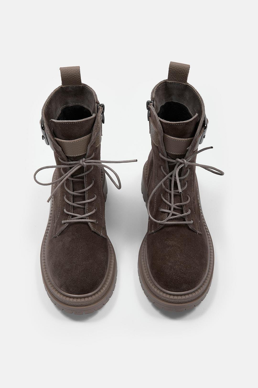 Henz Gri Süet Hakiki Deri Kadın Bot