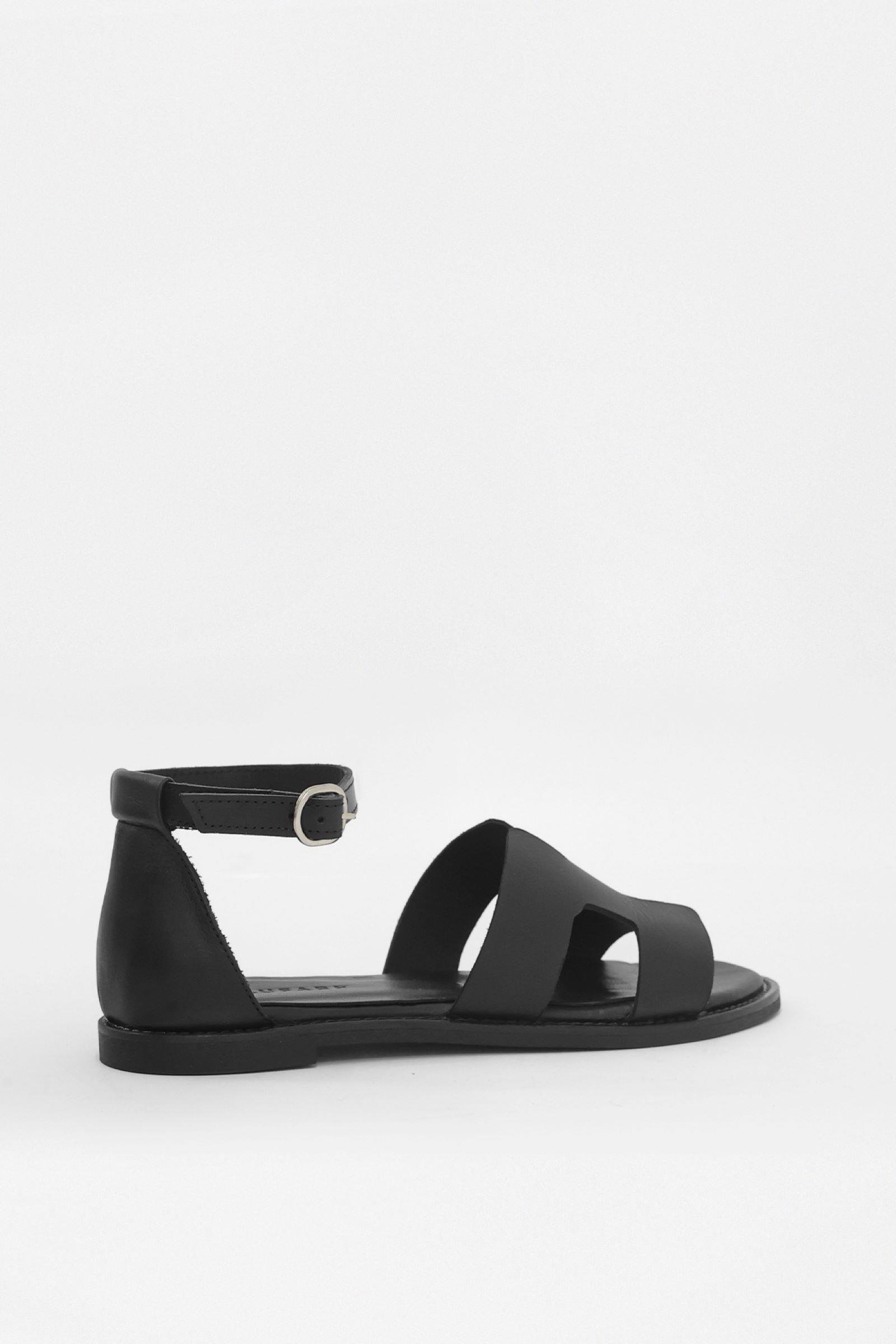 Hero Siyah Hakiki Deri Kadın Sandalet