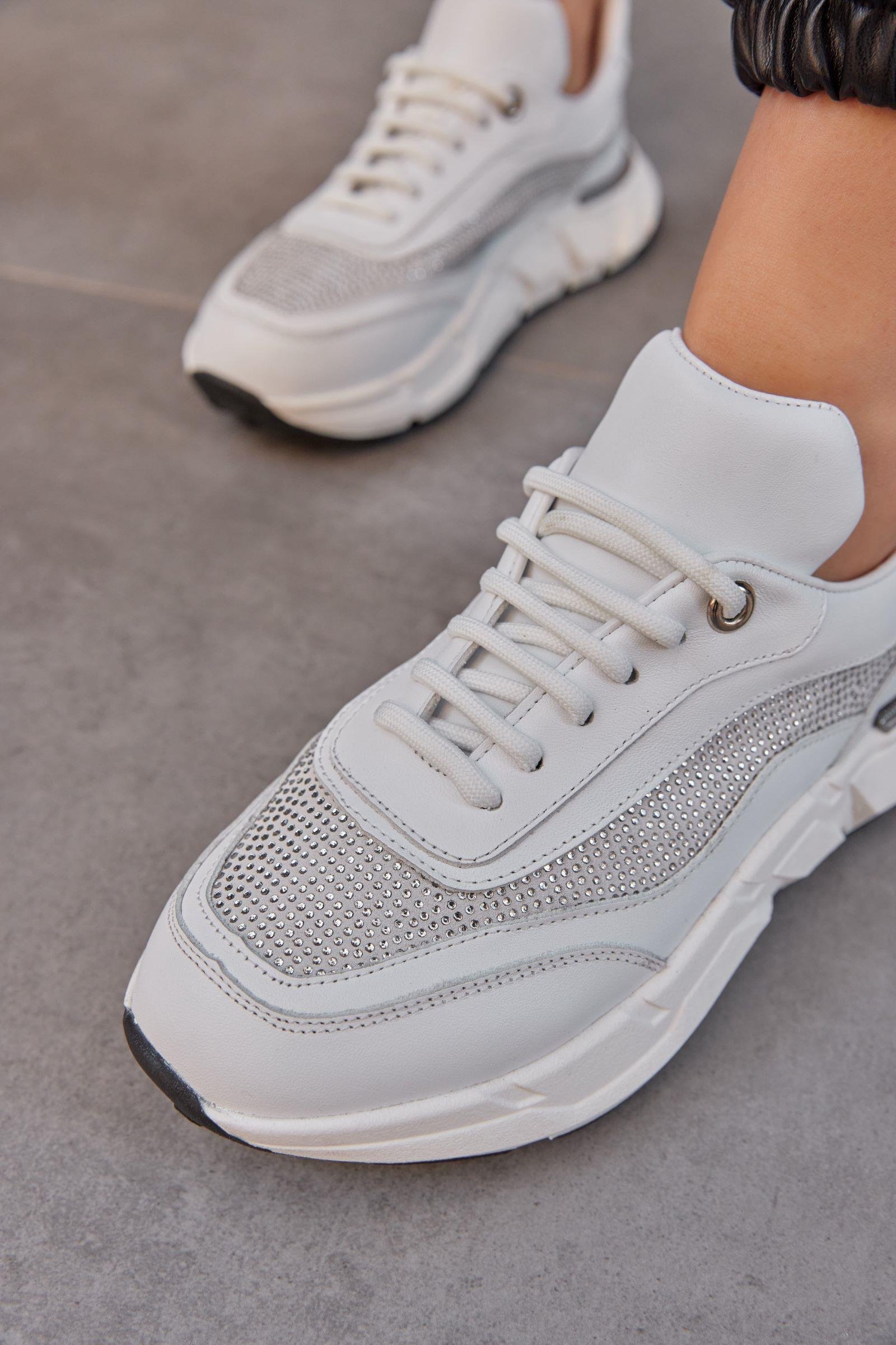 Hilary Beyaz Hakiki Deri Taşlı Kadın Sneaker