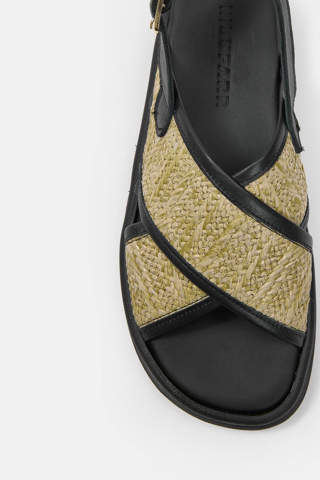 Honey Siyah Hakiki Deri Hasır Bantlı Kadın Sandalet 