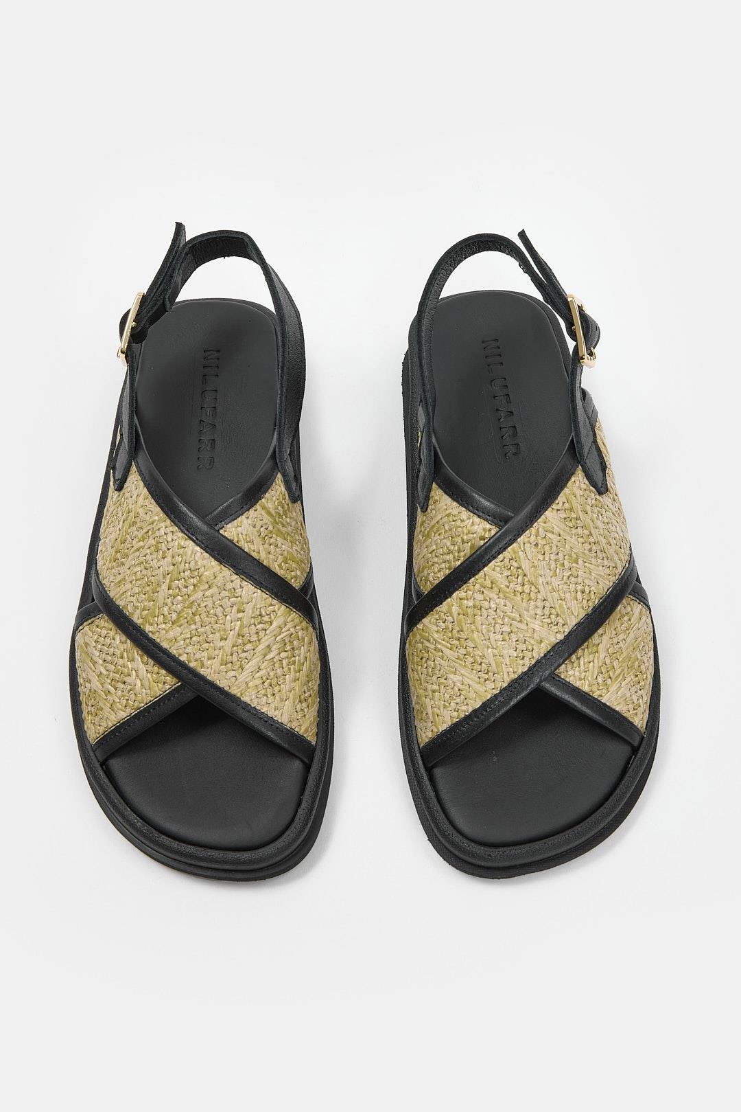 Honey Siyah Hakiki Deri Hasır Bantlı Kadın Sandalet 