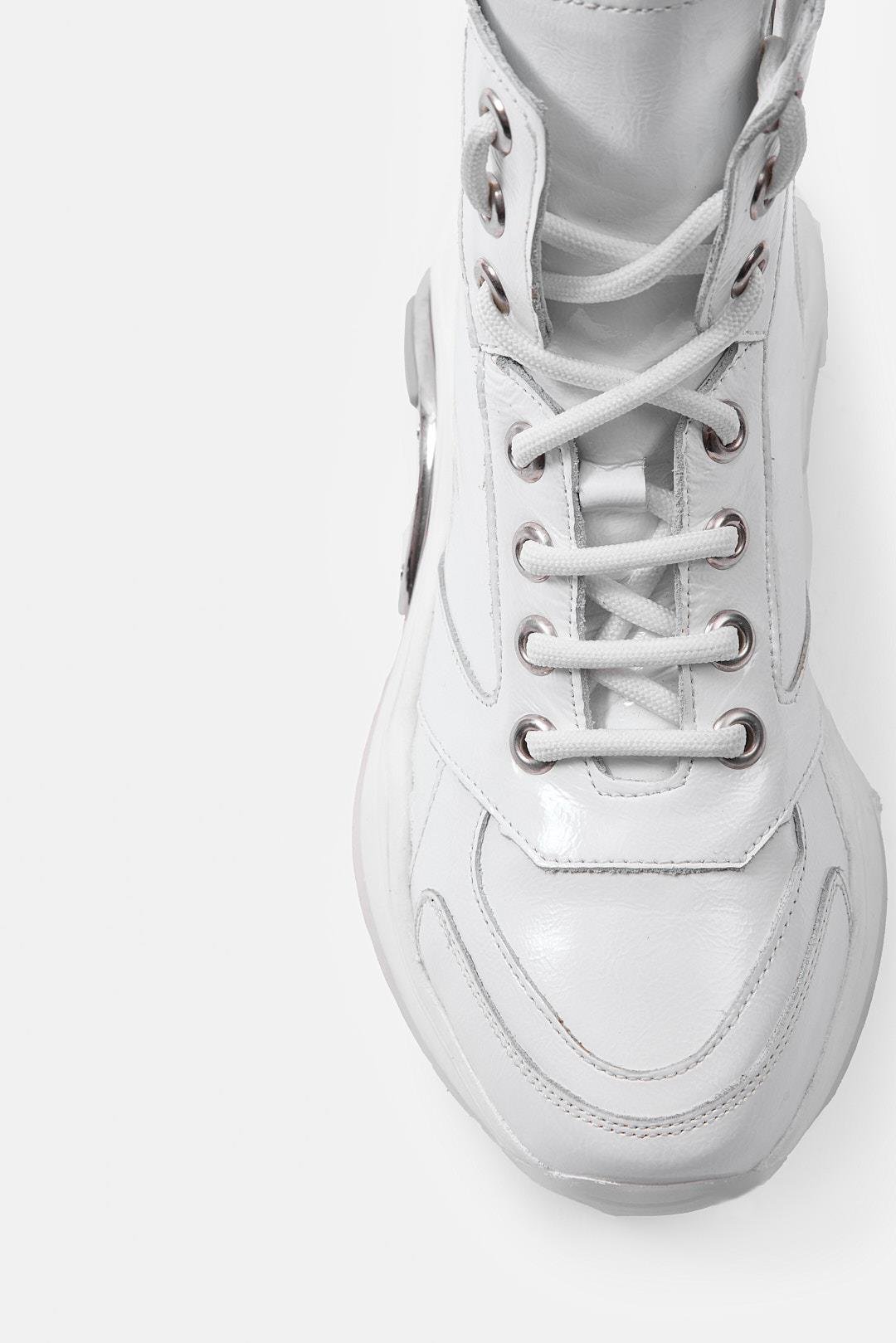 Houston Beyaz Rugan Hakiki Deri Kadın Bot