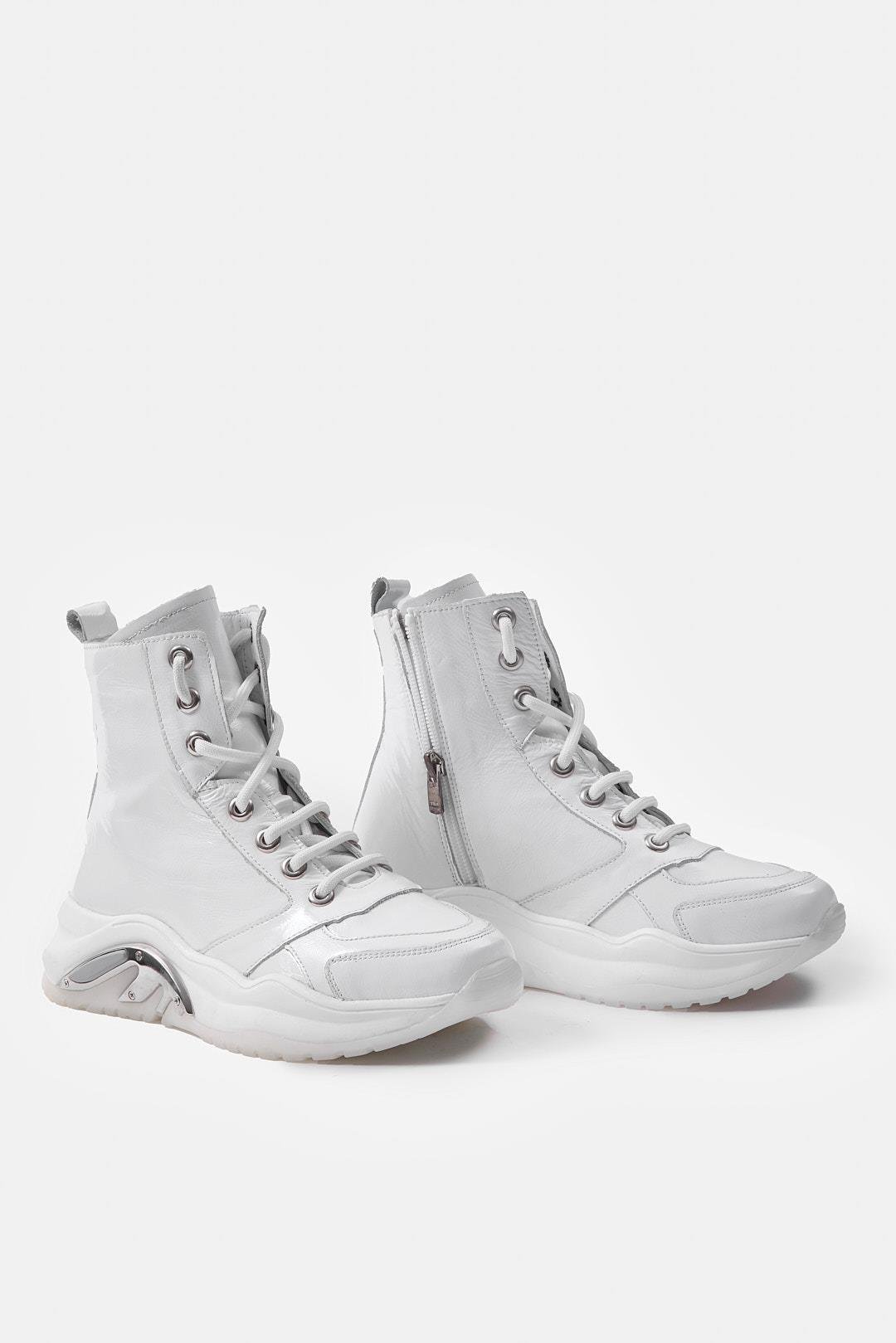 Houston Beyaz Rugan Hakiki Deri Kadın Bot