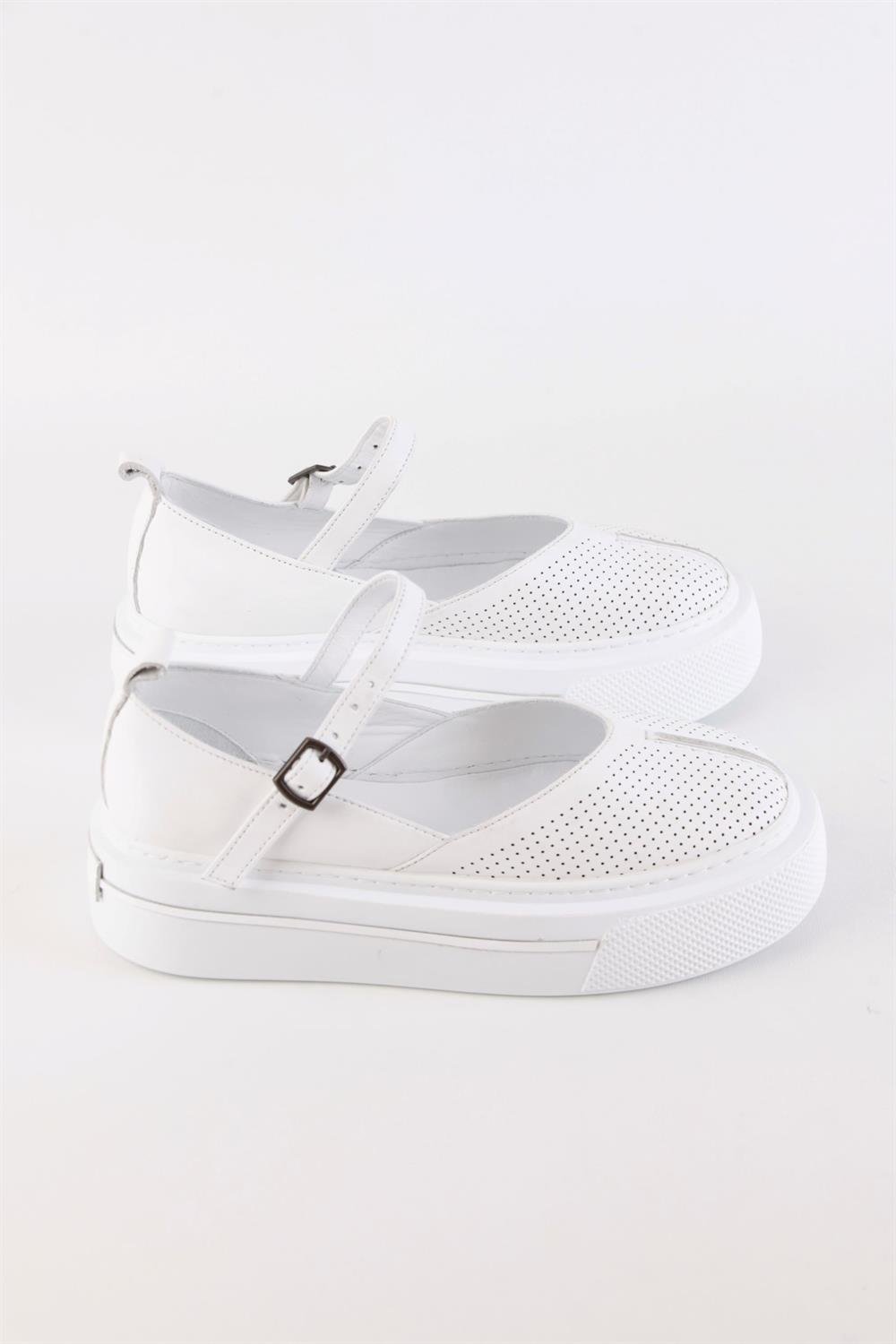 Inesa Beyaz Hakiki Deri Kalın Tabanlı Spor Sandalet
