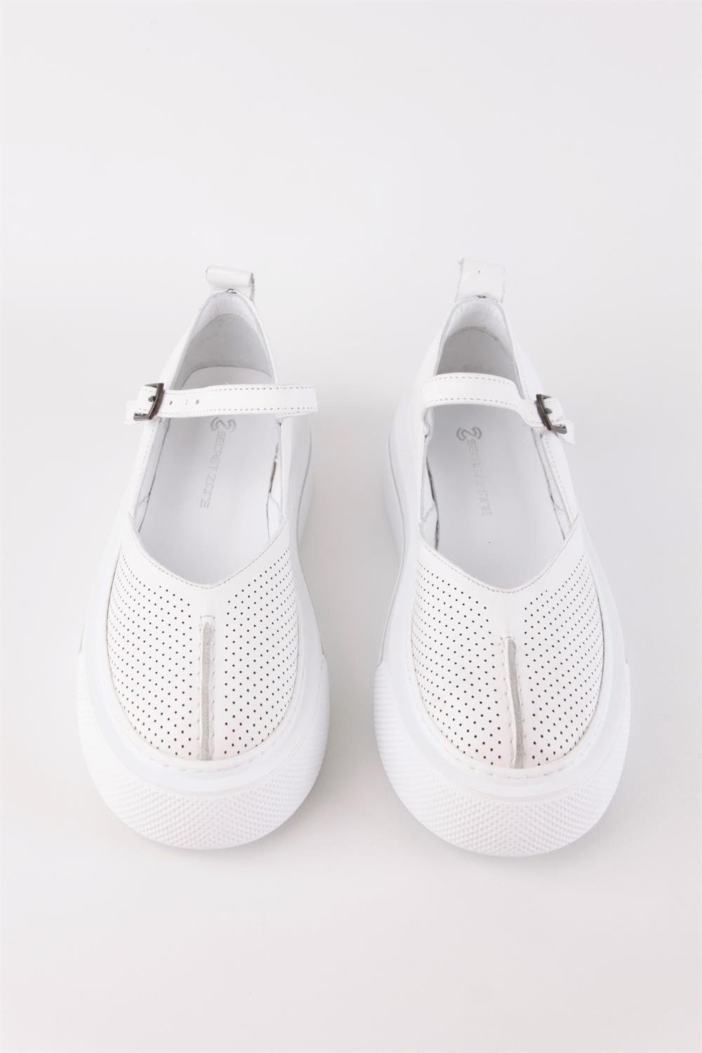 Inesa Beyaz Hakiki Deri Kalın Tabanlı Spor Sandalet