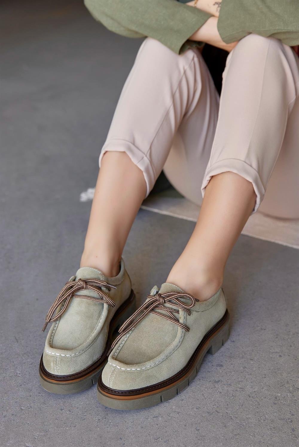 Isabella Avakado Hakiki Süet Kadın Loafer Ayakkabı