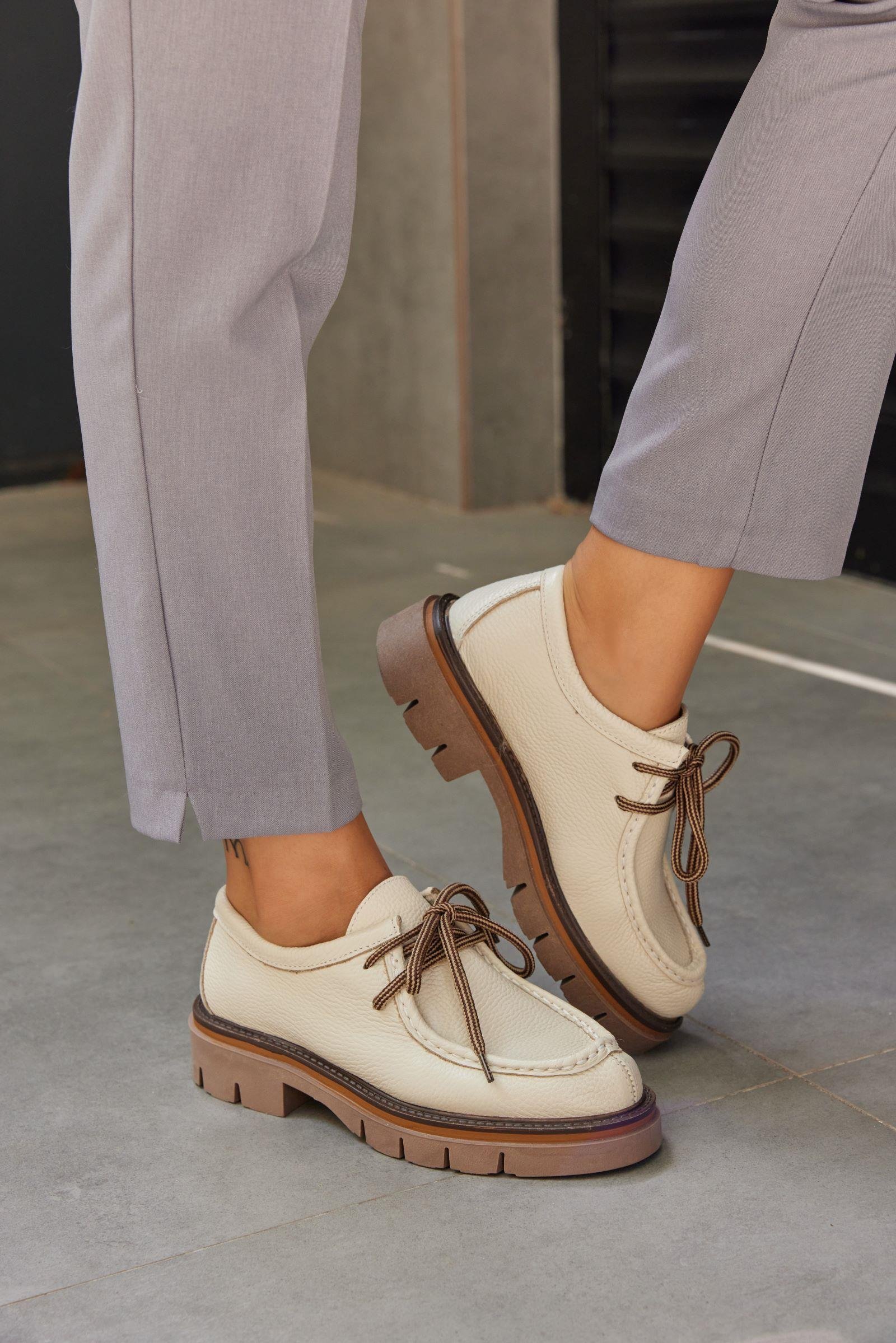 Isabella Beige Floter Genuine Leather Women's Loafers