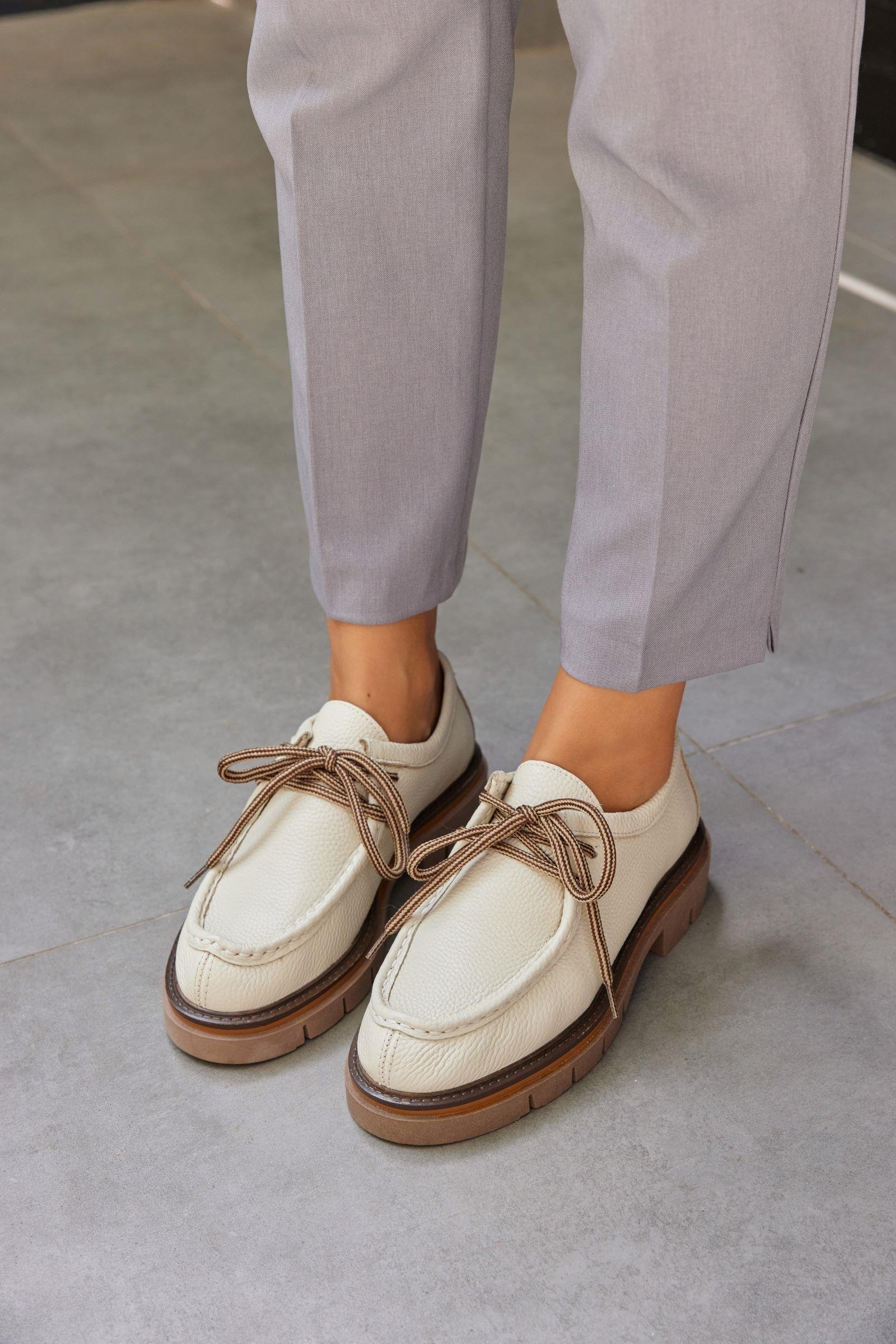 Isabella Beige Floter Genuine Leather Women's Loafers
