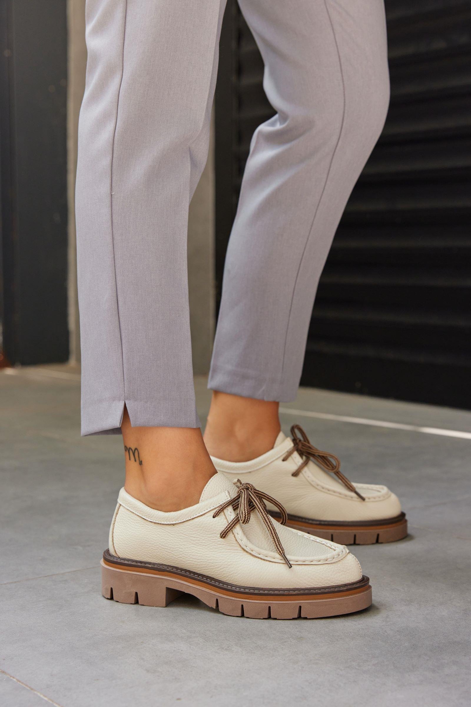 Isabella Beige Floter Genuine Leather Women's Loafers