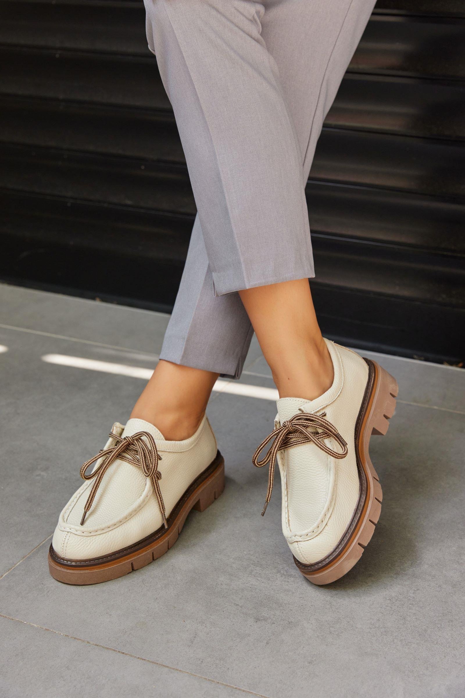 Isabella Beige Floter Genuine Leather Women's Loafers