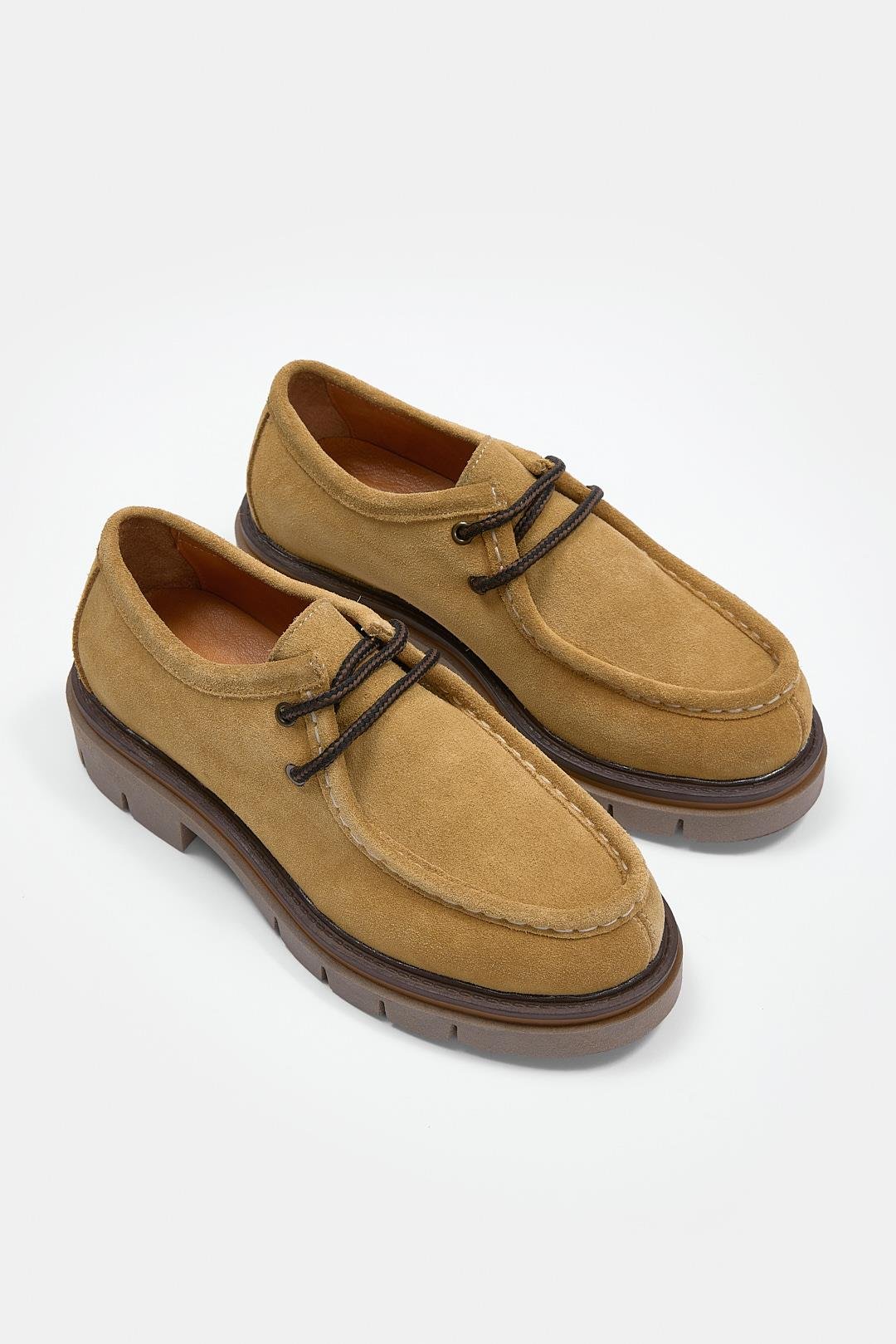 Isabella Camel Hakiki Süet Kadın Loafer Ayakkabı