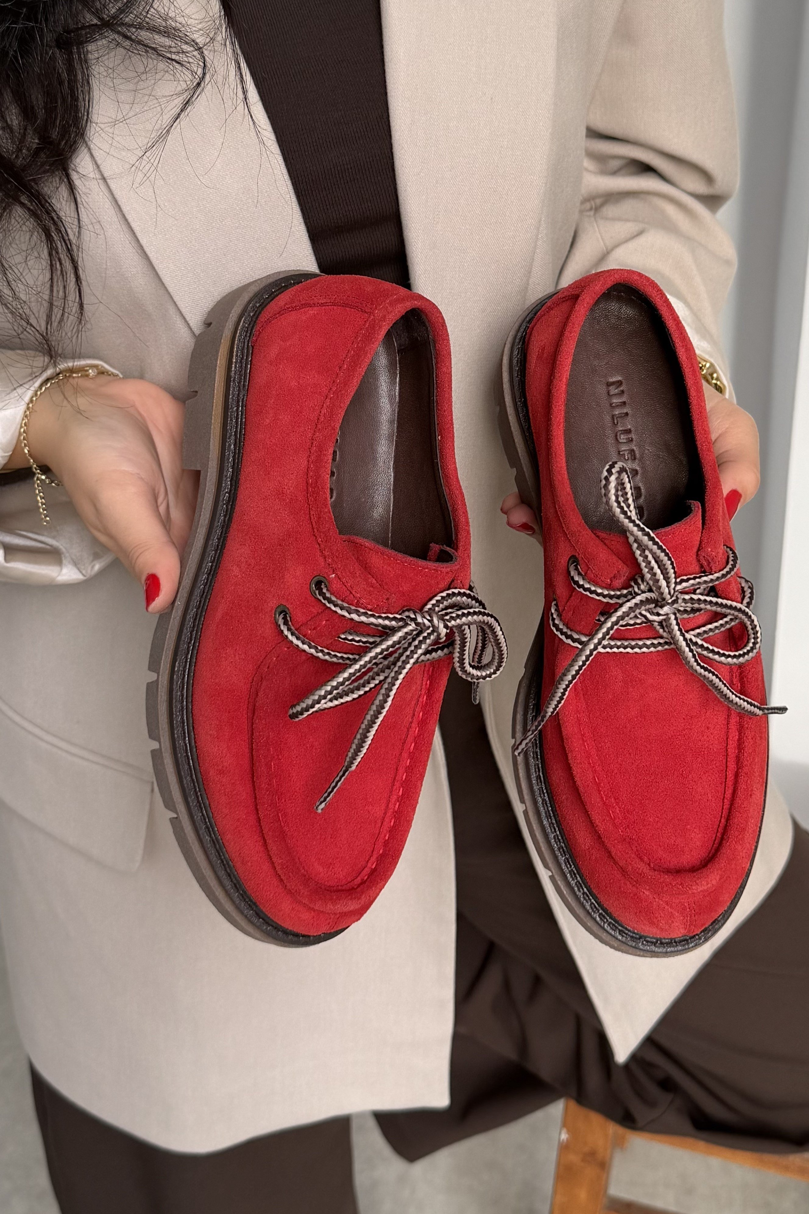 İsabella Kırmızı Süet Hakiki Deri Kadın Loafer Ayakkabı