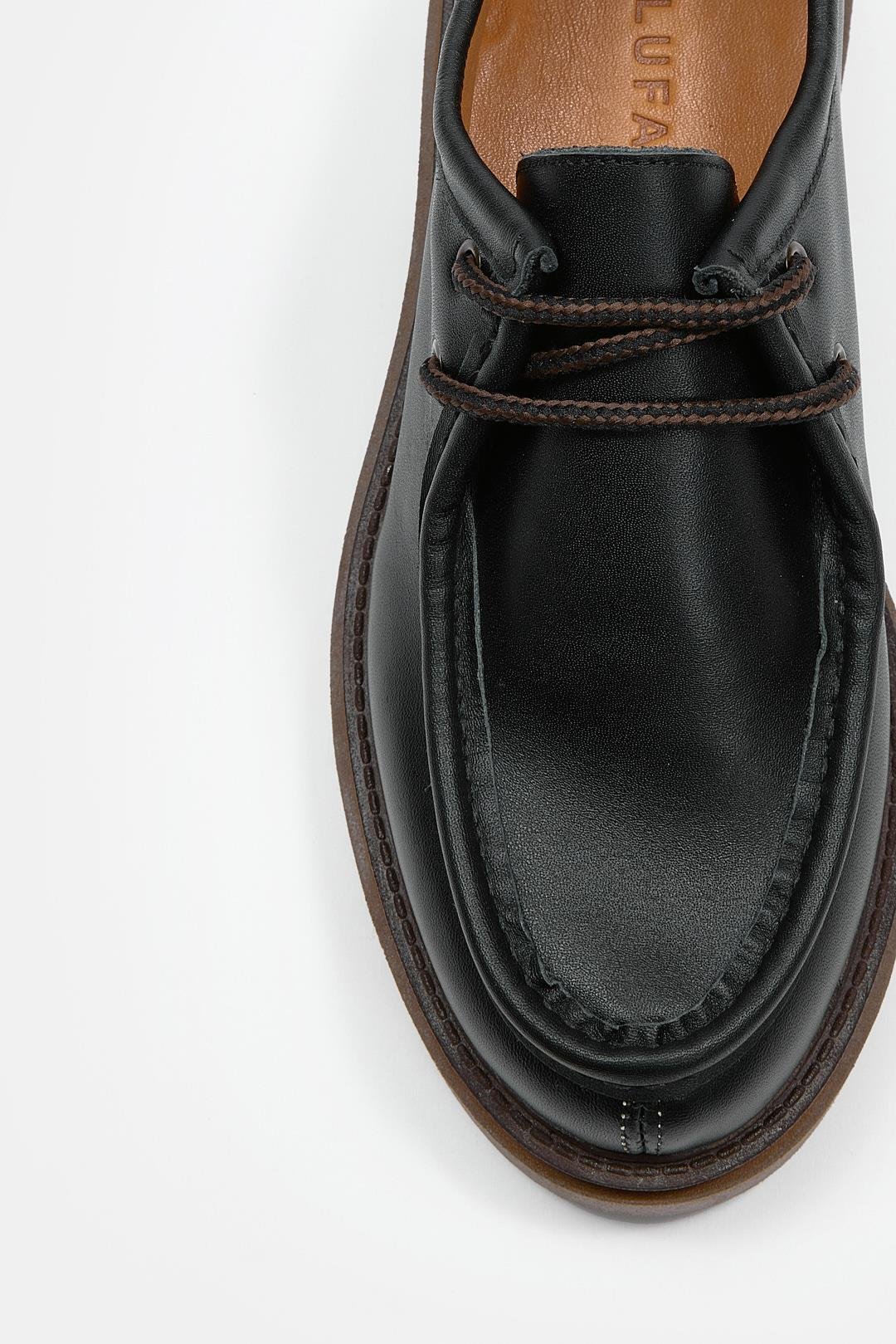 Isabella Siyah Deri Kahve Taban Kadın Loafer Ayakkabı