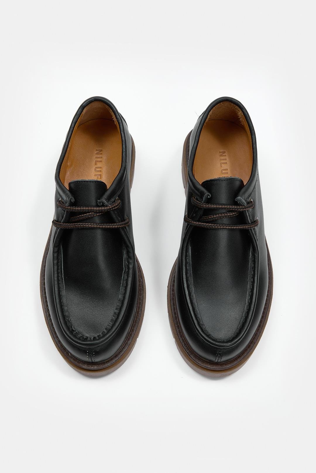 Isabella Siyah Deri Kahve Taban Kadın Loafer Ayakkabı