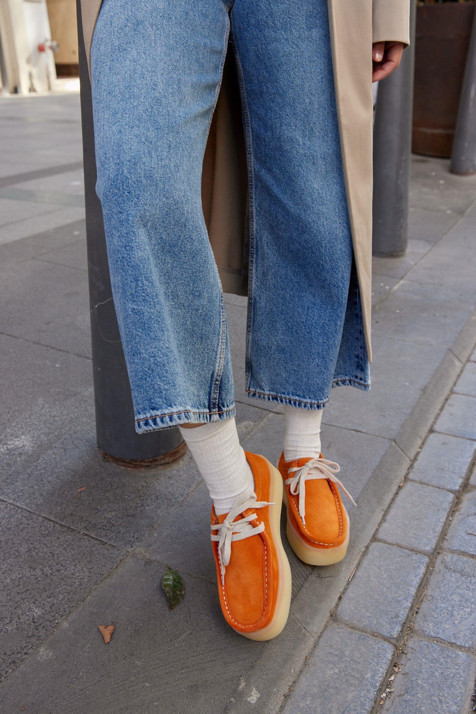 James Turuncu Hakiki Deri Bağcıklı Kadın Ayakkabı