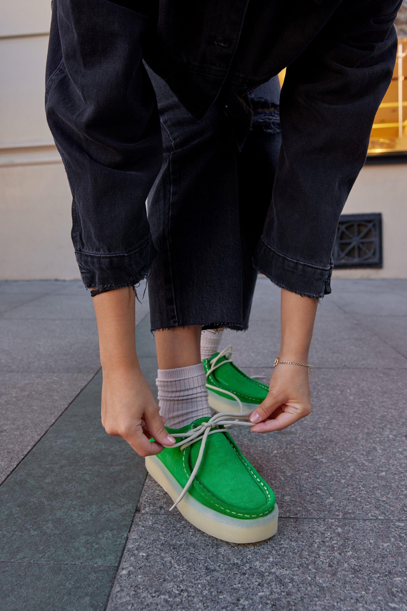 James Yeşil Hakiki Deri Bağcıklı Kadın Ayakkabı