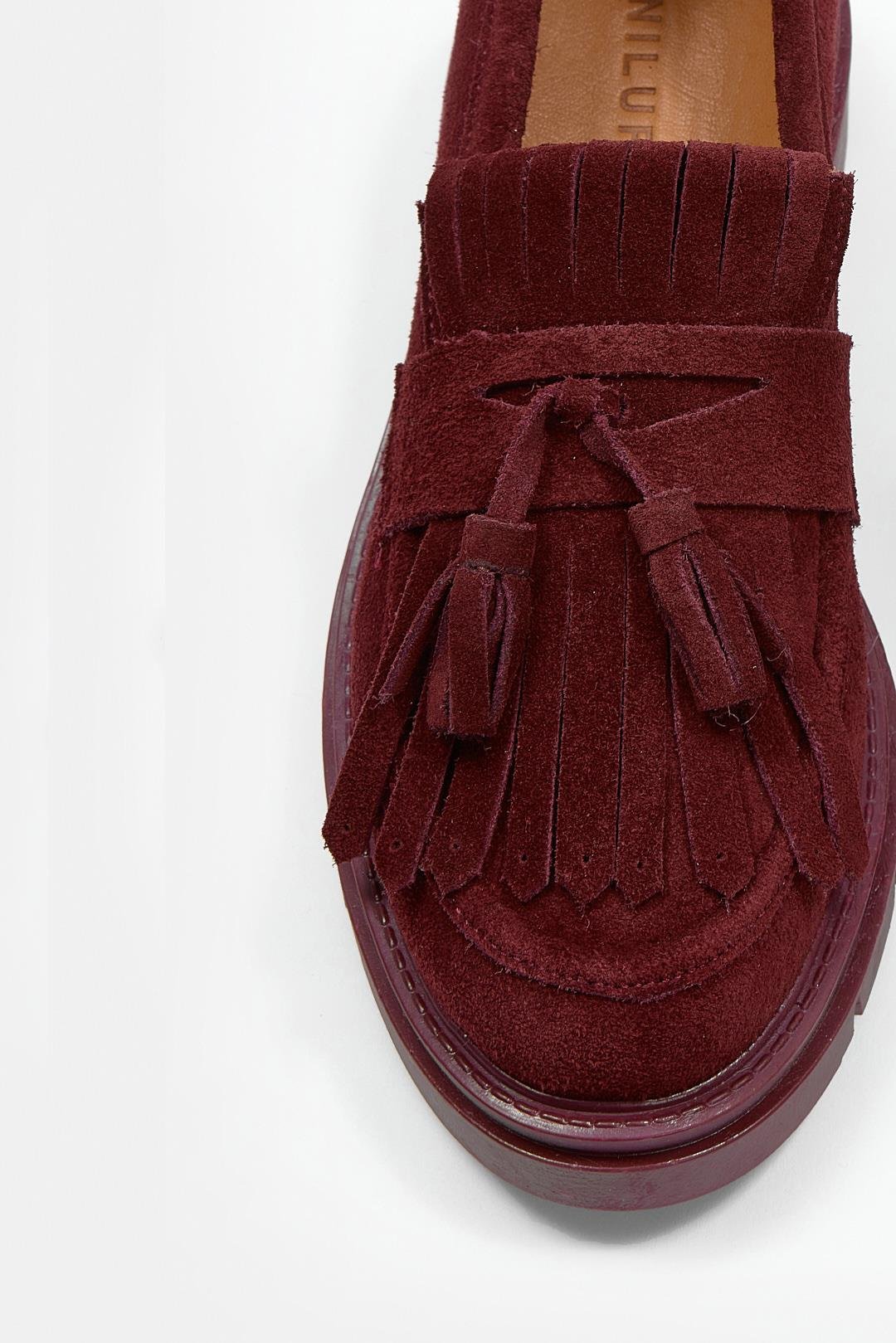Jeremy Bordo Süet Hakiki Deri Kadın Loafer