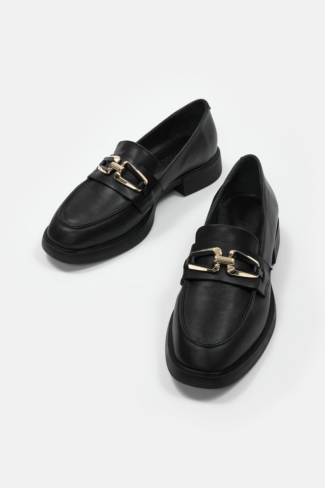 Jimena Siyah Hakiki Deri Kadın Loafer