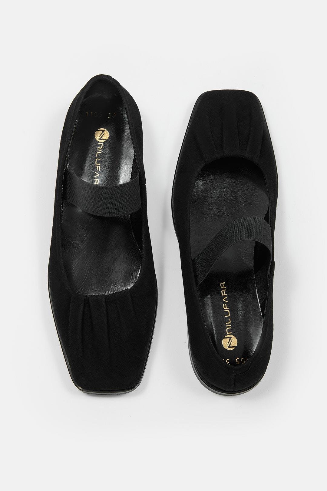 Jimmy Siyah Süet Hakiki Deri Kadın Babet