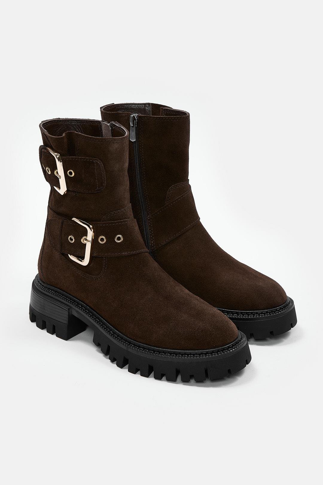 Johan Kahve Süet Hakiki Deri Kadın Bot